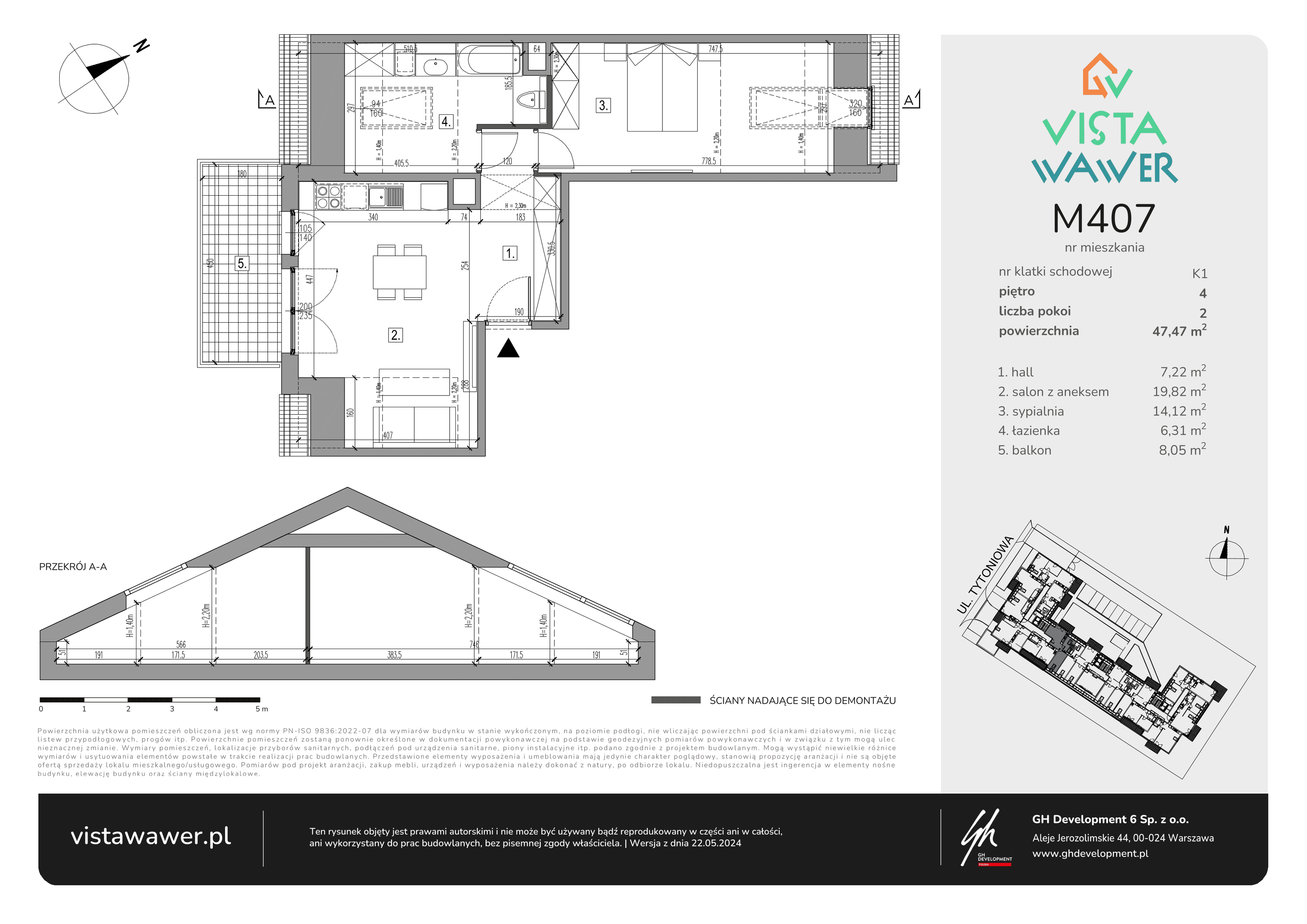 Mieszkanie 47,47 m², piętro 4, oferta nr M407, Vista Wawer, Warszawa, Wawer, Gocławek, ul. Tytoniowa 20-idx