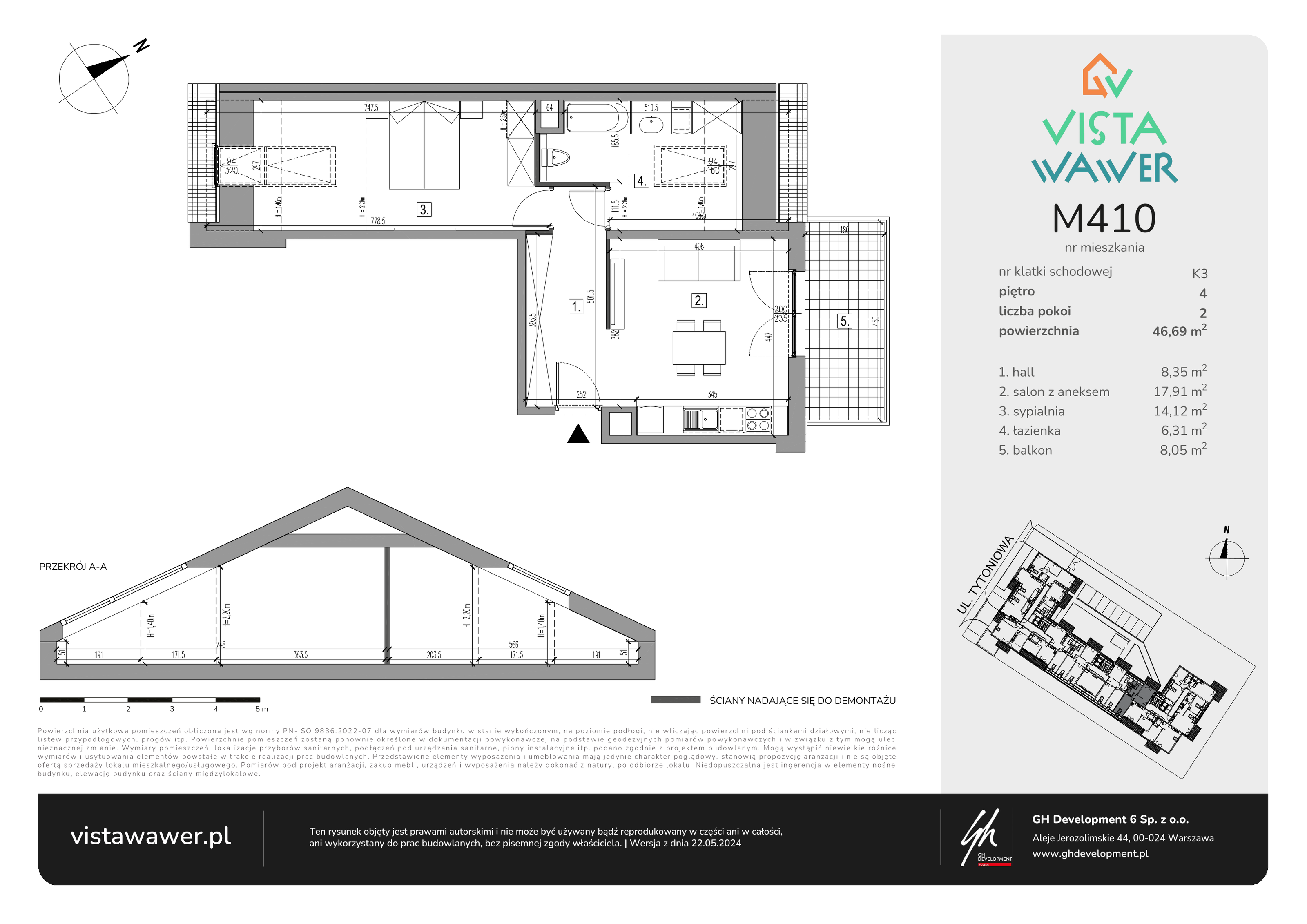 Mieszkanie 46,69 m², piętro 4, oferta nr M410, Vista Wawer, Warszawa, Wawer, Gocławek, ul. Tytoniowa 20-idx