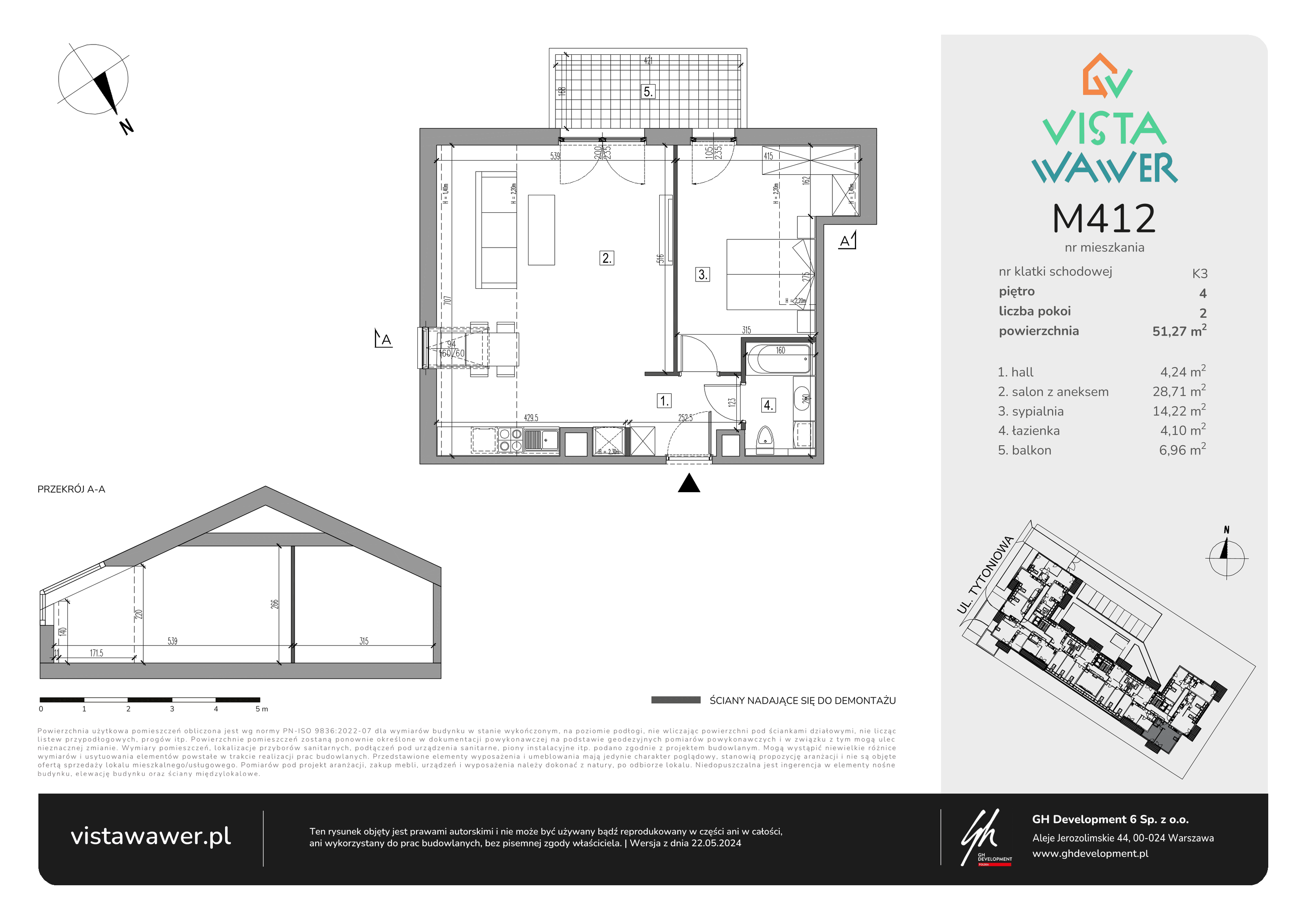 Mieszkanie 51,27 m², piętro 4, oferta nr M412, Vista Wawer, Warszawa, Wawer, Gocławek, ul. Tytoniowa 20-idx