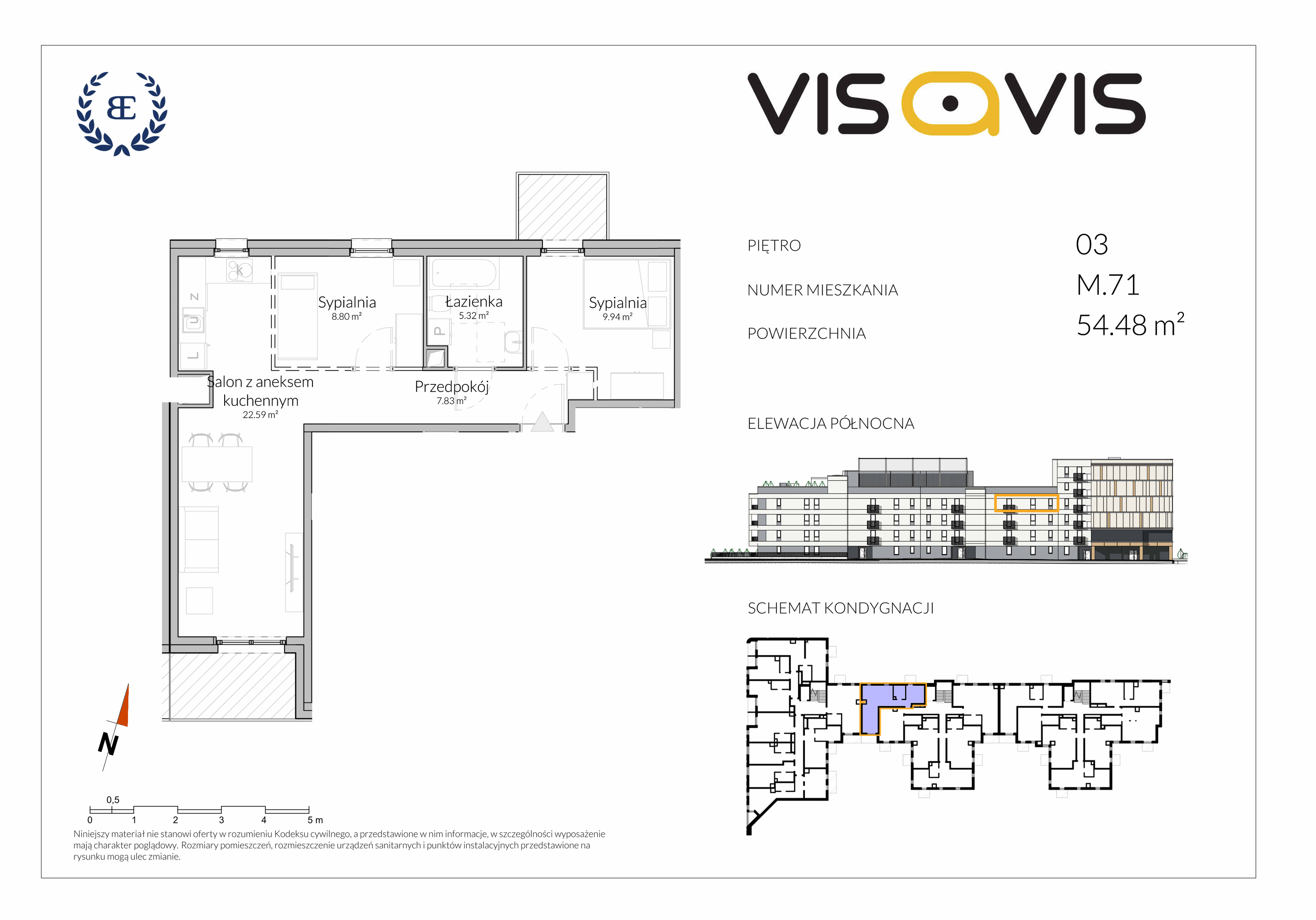 Mieszkanie 54,48 m², piętro 3, oferta nr 03.M.71, Visavis, Łódź, Śródmieście, Śródmieście, ul. Wólczańska 232-idx