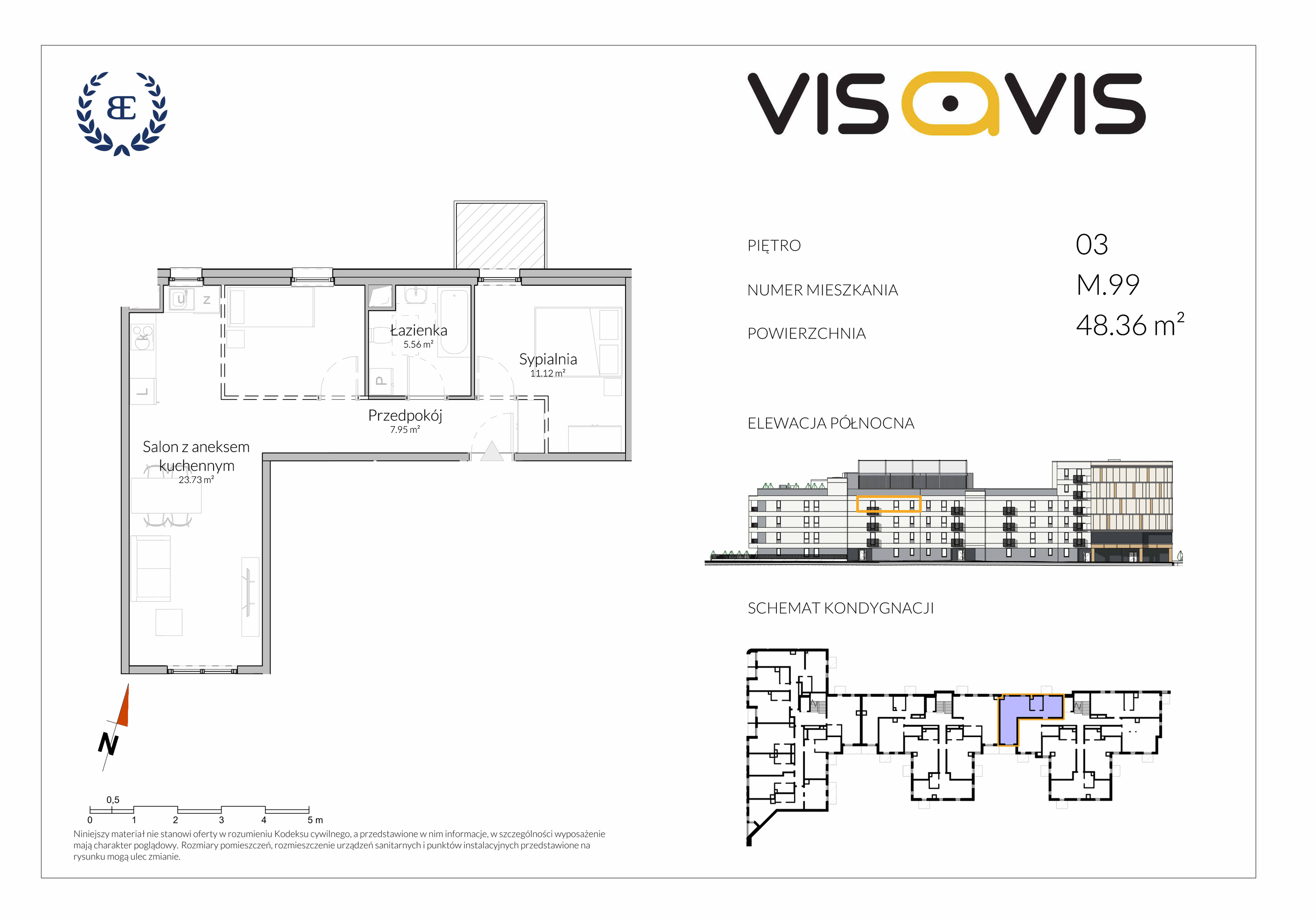 Apartament 56,69 m², piętro 3, oferta nr 03.M.99, Visavis, Łódź, Śródmieście, Śródmieście, ul. Wólczańska 232-idx