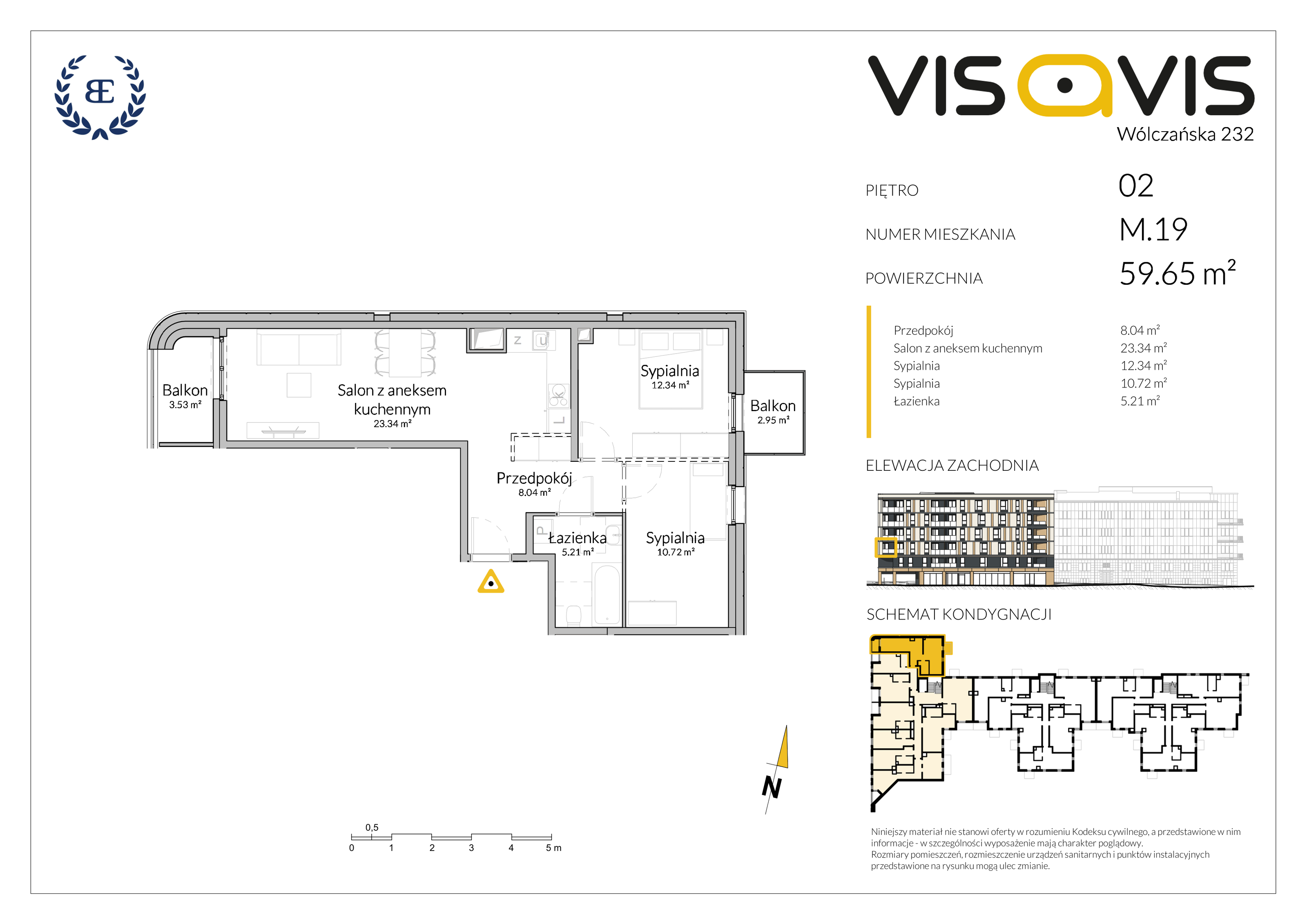 Apartament 59,65 m², piętro 2, oferta nr 02.M.19, Visavis, Łódź, Śródmieście, Śródmieście, ul. Wólczańska 232-idx