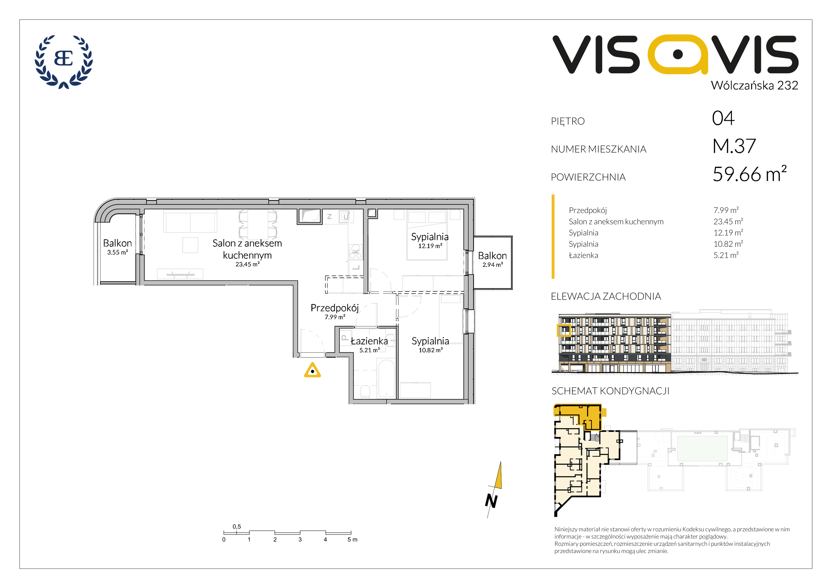 Mieszkanie 59,67 m², piętro 4, oferta nr 04.M.37, Visavis, Łódź, Śródmieście, Śródmieście, ul. Wólczańska 232-idx