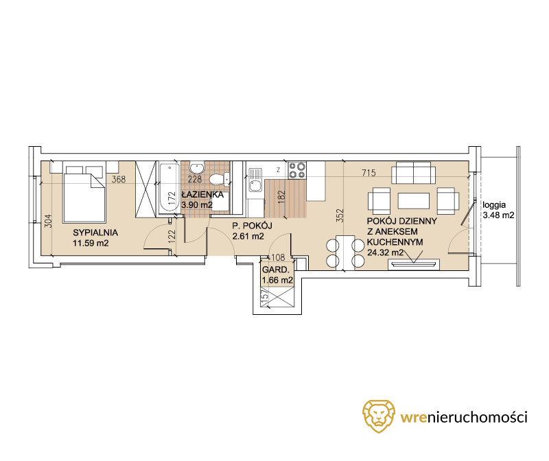 Mieszkanie 44,08 m², piętro 5, oferta nr , 372761, Wrocław, Sołtysowice, Lothara Herbsta-idx