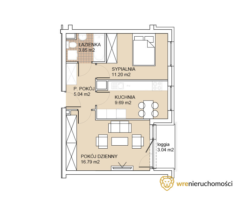 Mieszkanie 46,65 m², piętro 2, oferta nr , 962220, Wrocław, Psie Pole-Zawidawie, Zakrzów, Odolanowska-idx