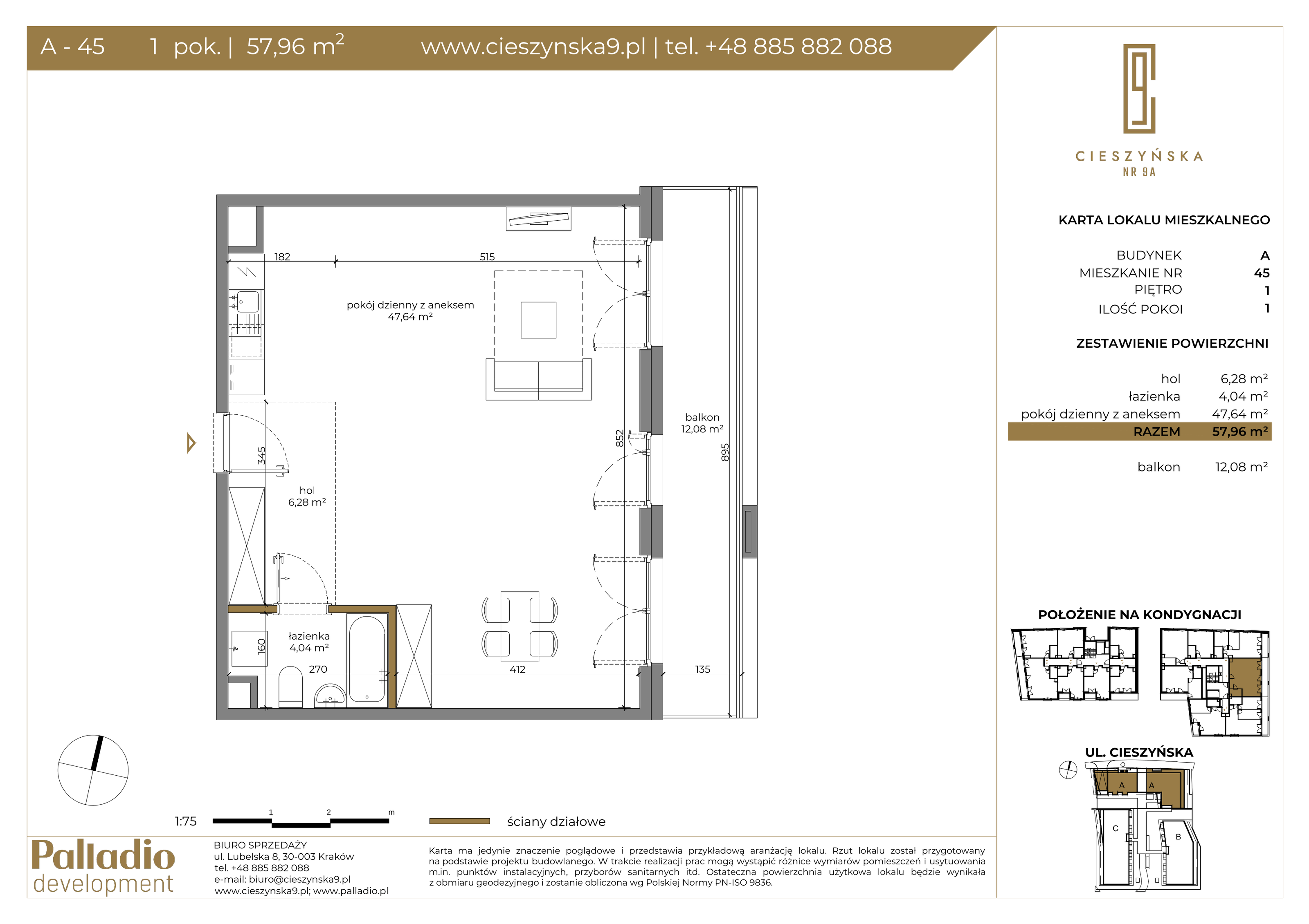 Apartament 57,86 m², piętro 1, oferta nr A-45, Cieszyńska 9, Kraków, Krowodrza, Łobzów, ul. Cieszyńska 9-idx