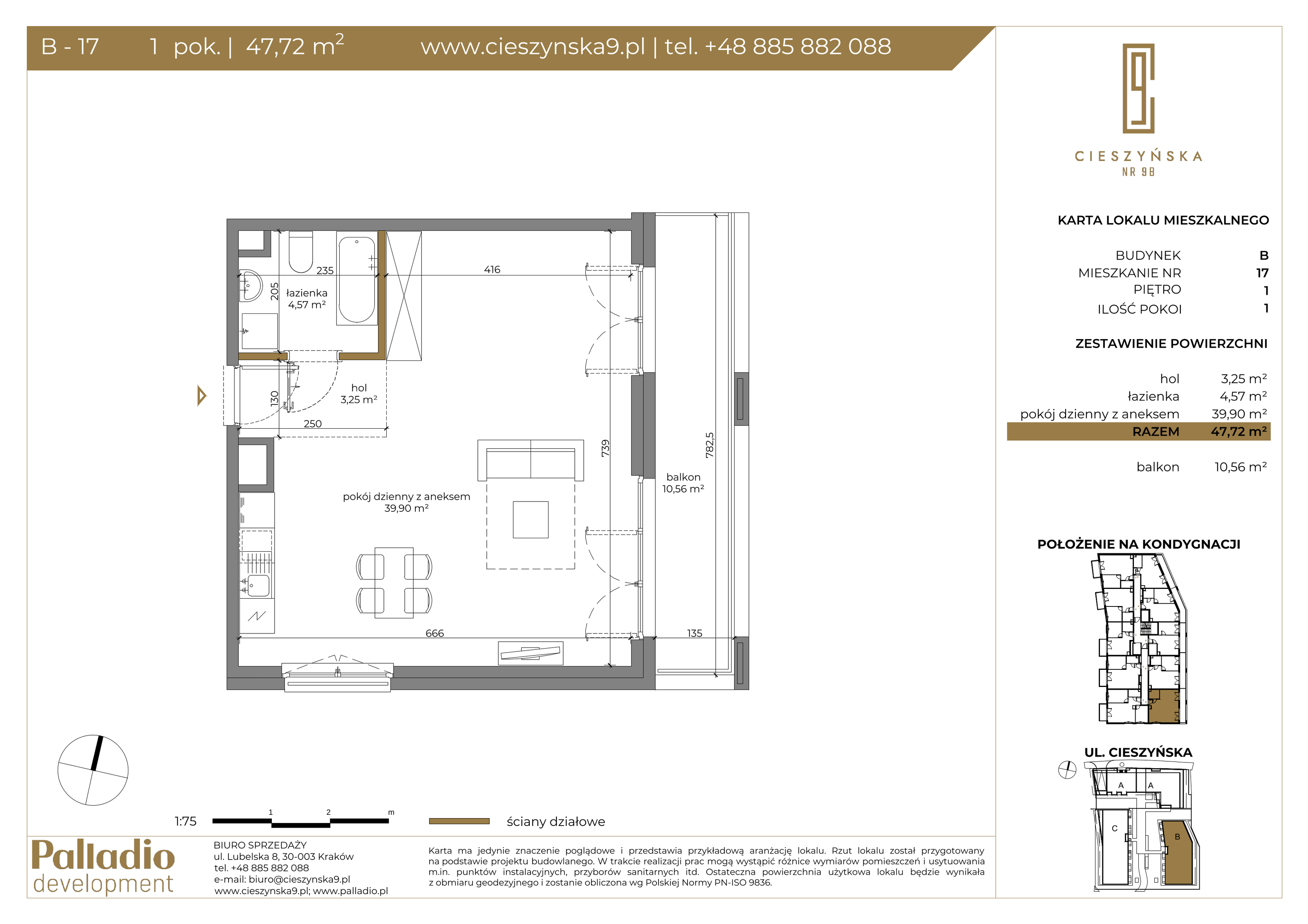 Apartament 47,72 m², piętro 1, oferta nr B-17, Cieszyńska 9, Kraków, Krowodrza, Łobzów, ul. Cieszyńska 9-idx