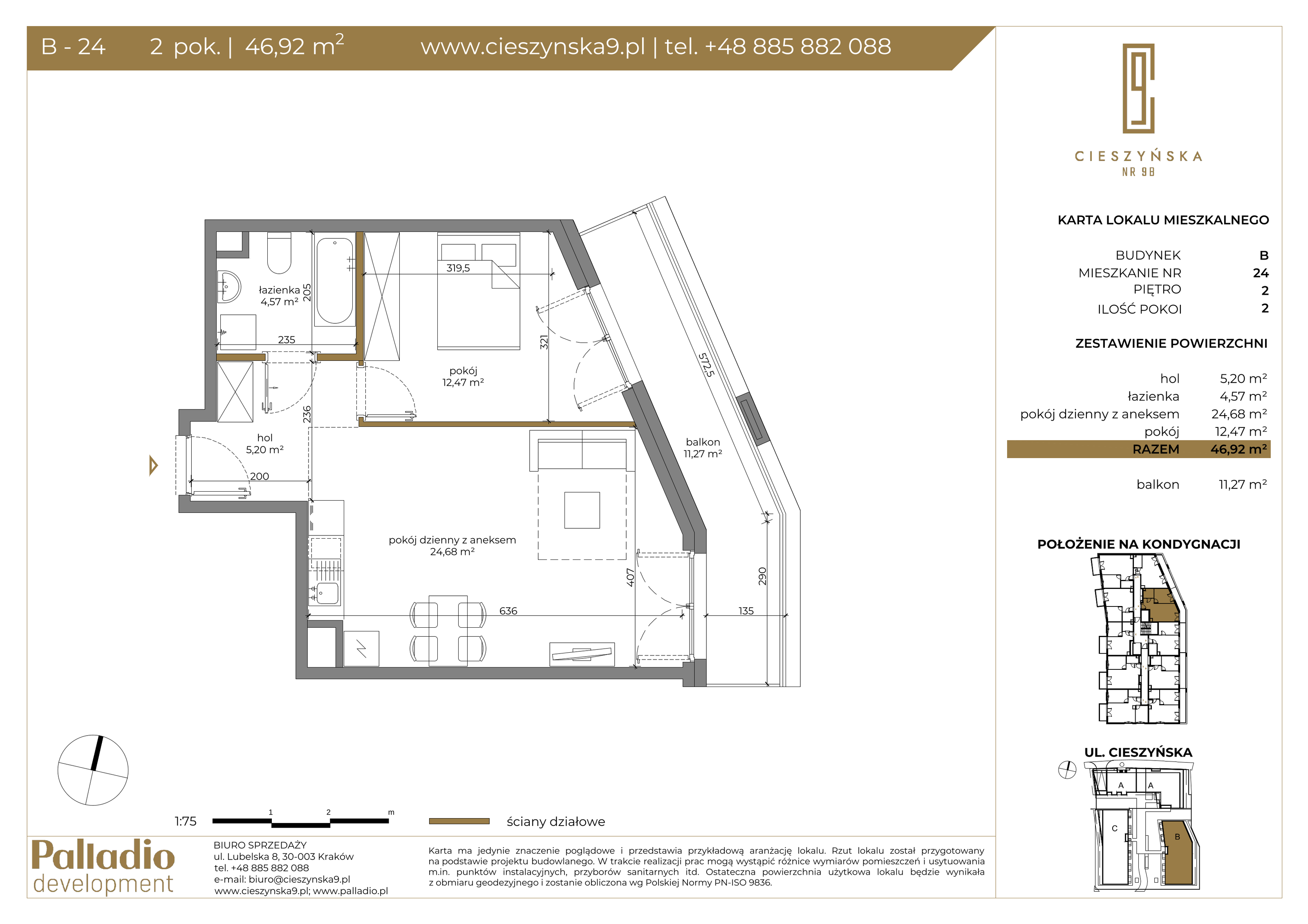 Apartament 46,92 m², piętro 2, oferta nr B-24, Cieszyńska 9, Kraków, Krowodrza, Łobzów, ul. Cieszyńska 9-idx