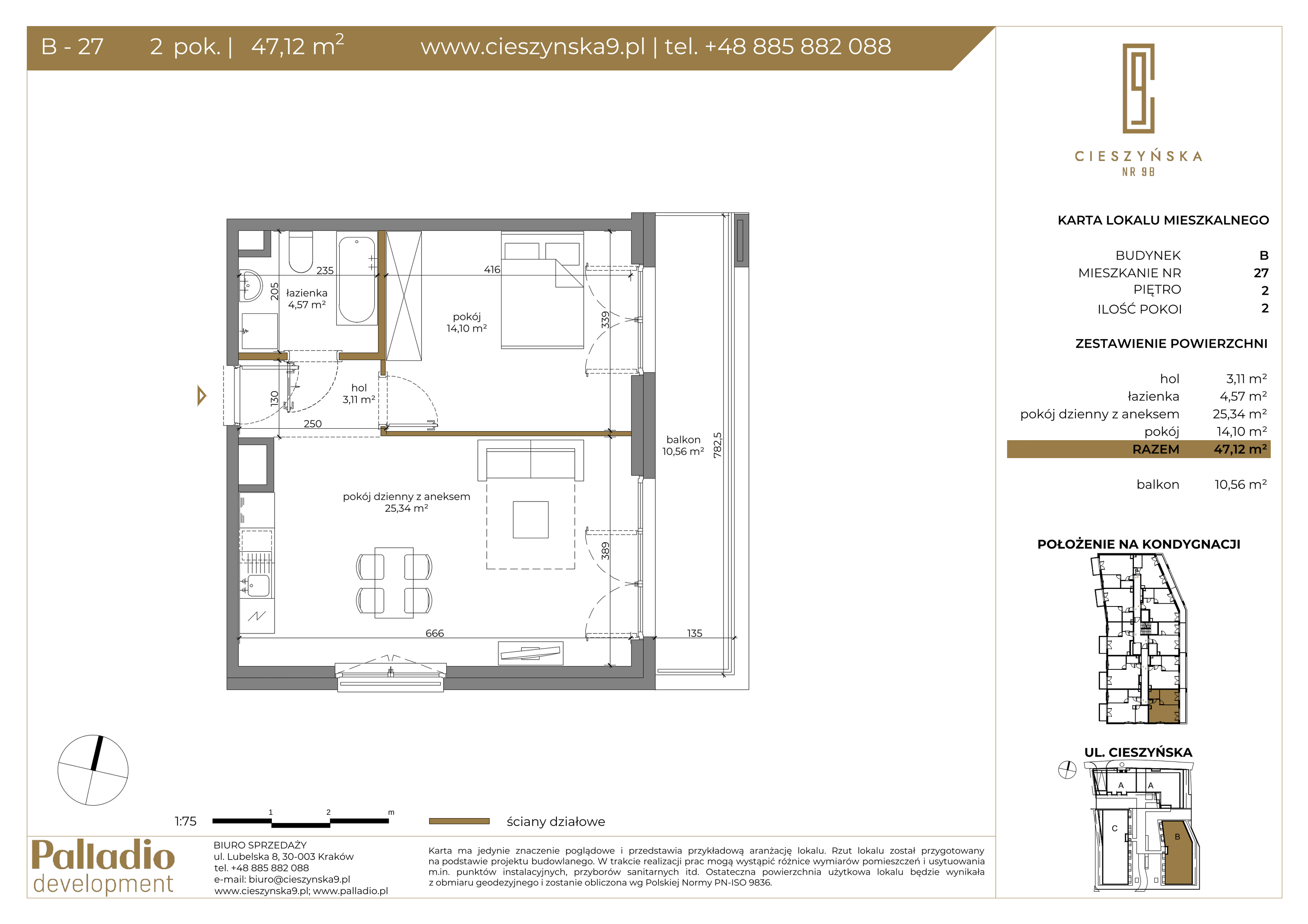 Mieszkanie 47,12 m², piętro 2, oferta nr B-27, Cieszyńska 9, Kraków, Krowodrza, Łobzów, ul. Cieszyńska 9-idx