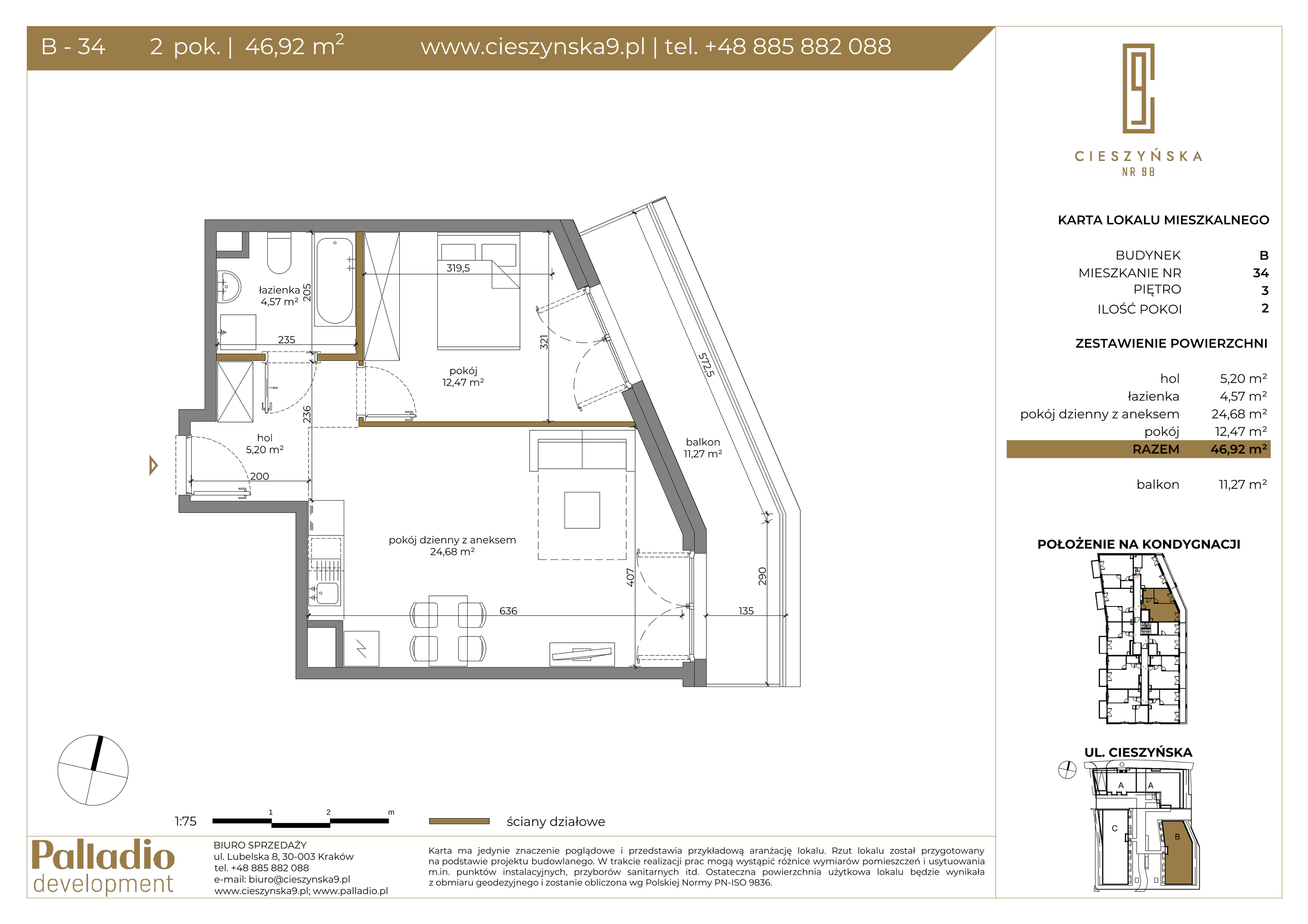 Apartament 46,92 m², piętro 3, oferta nr B-34, Cieszyńska 9, Kraków, Krowodrza, Łobzów, ul. Cieszyńska 9-idx