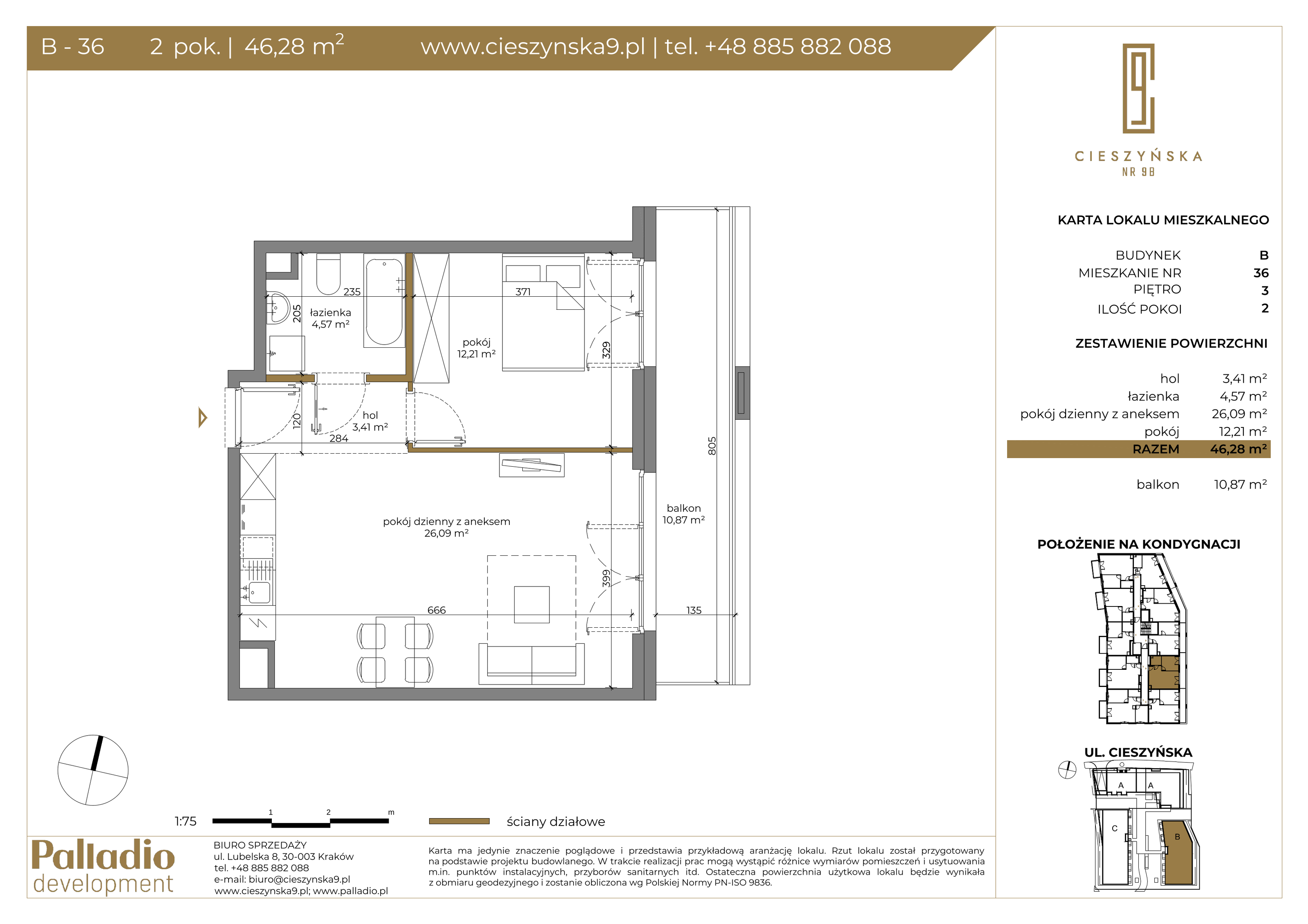 Apartament 46,28 m², piętro 3, oferta nr B-36, Cieszyńska 9, Kraków, Krowodrza, Łobzów, ul. Cieszyńska 9-idx