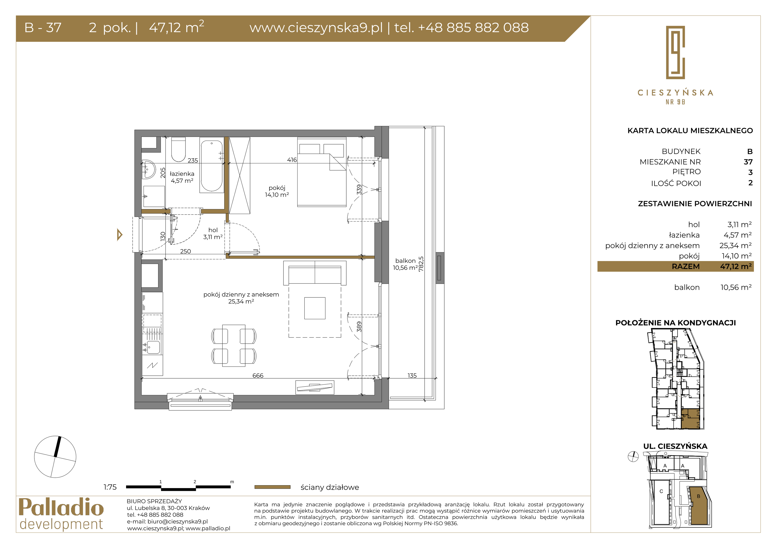 Mieszkanie 47,12 m², piętro 3, oferta nr B-37, Cieszyńska 9, Kraków, Krowodrza, Łobzów, ul. Cieszyńska 9-idx