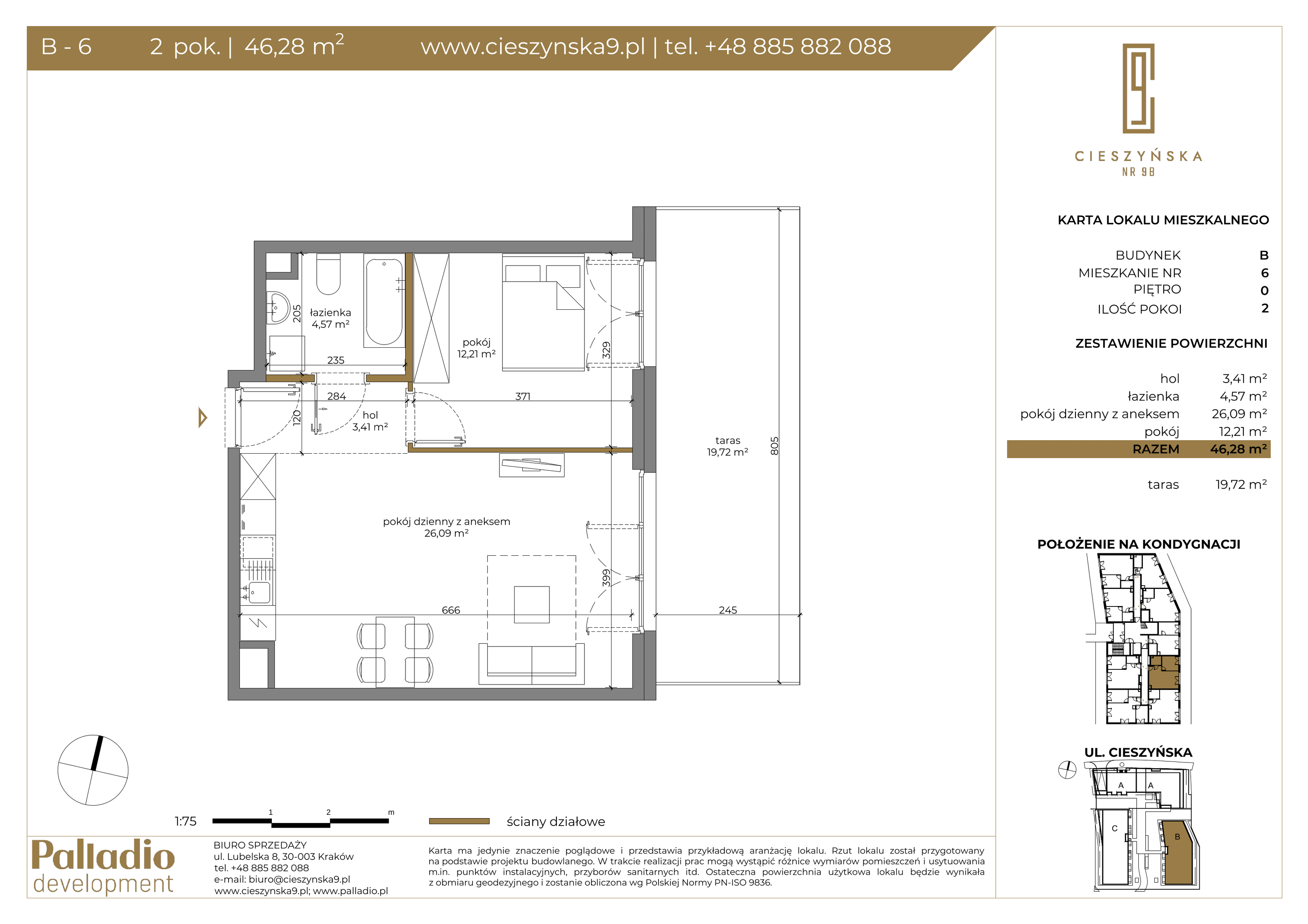 Mieszkanie 46,28 m², parter, oferta nr B-6, Cieszyńska 9, Kraków, Krowodrza, Łobzów, ul. Cieszyńska 9-idx