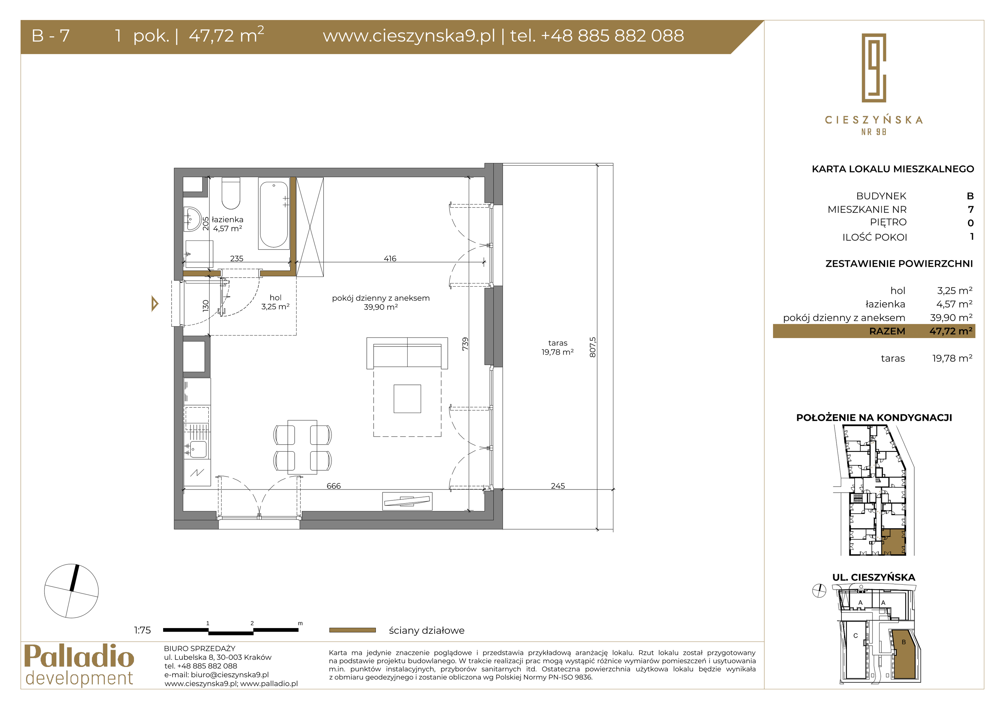 Apartament 47,72 m², parter, oferta nr B-7, Cieszyńska 9, Kraków, Krowodrza, Łobzów, ul. Cieszyńska 9-idx