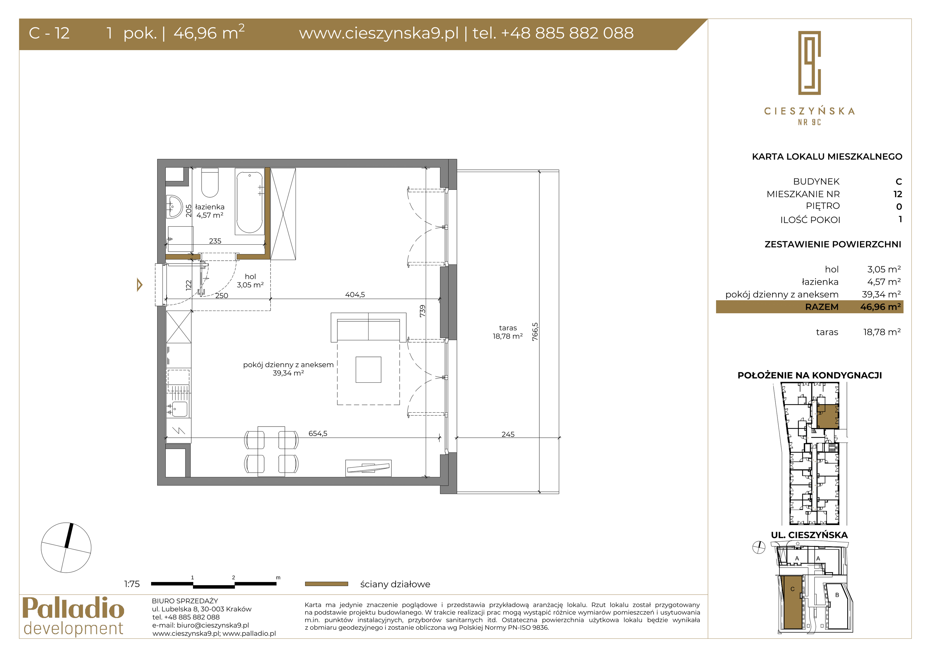 Mieszkanie 46,96 m², parter, oferta nr C-12, Cieszyńska 9, Kraków, Krowodrza, Łobzów, ul. Cieszyńska 9-idx