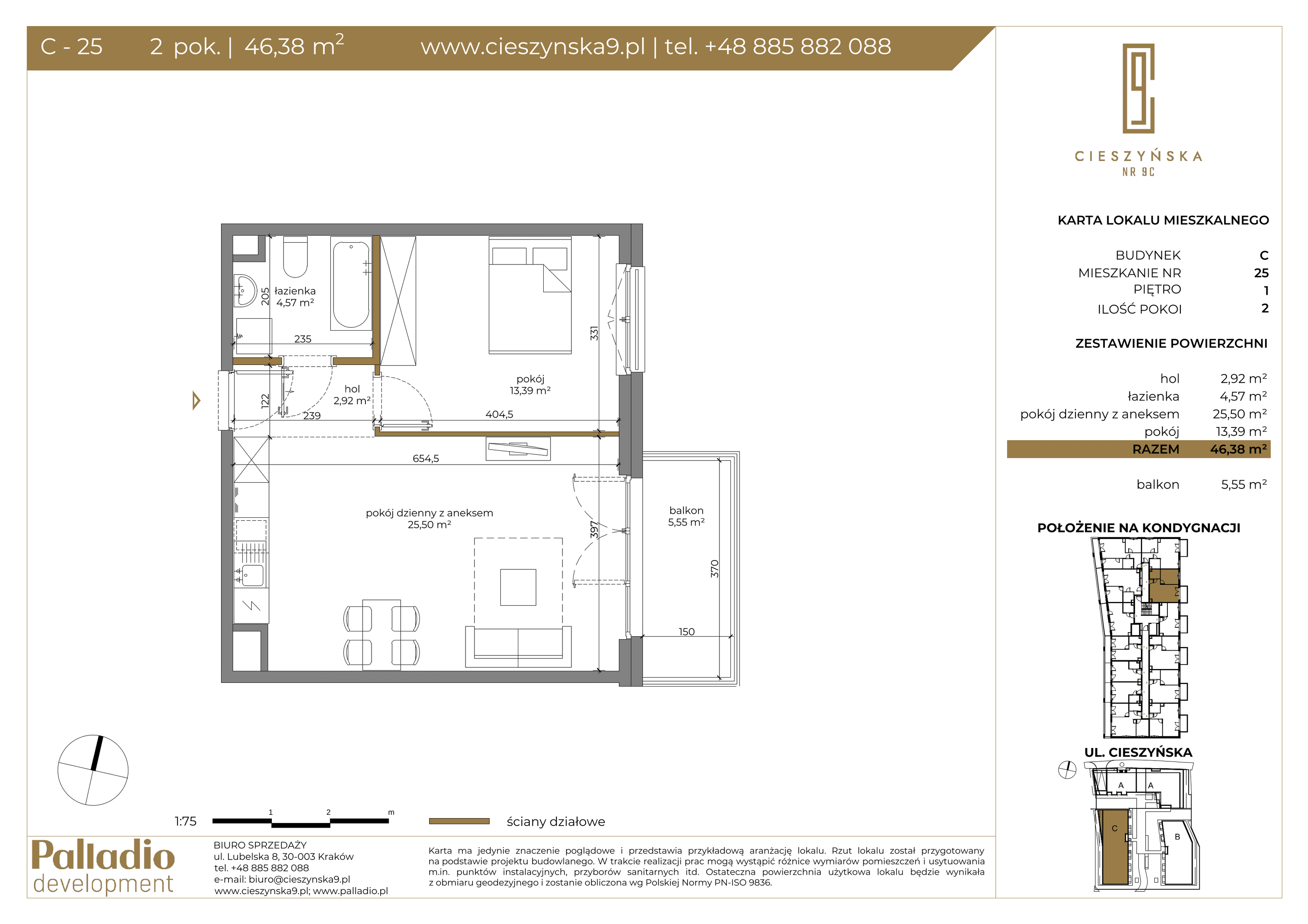 Apartament 46,38 m², piętro 1, oferta nr C-25, Cieszyńska 9, Kraków, Krowodrza, Łobzów, ul. Cieszyńska 9-idx