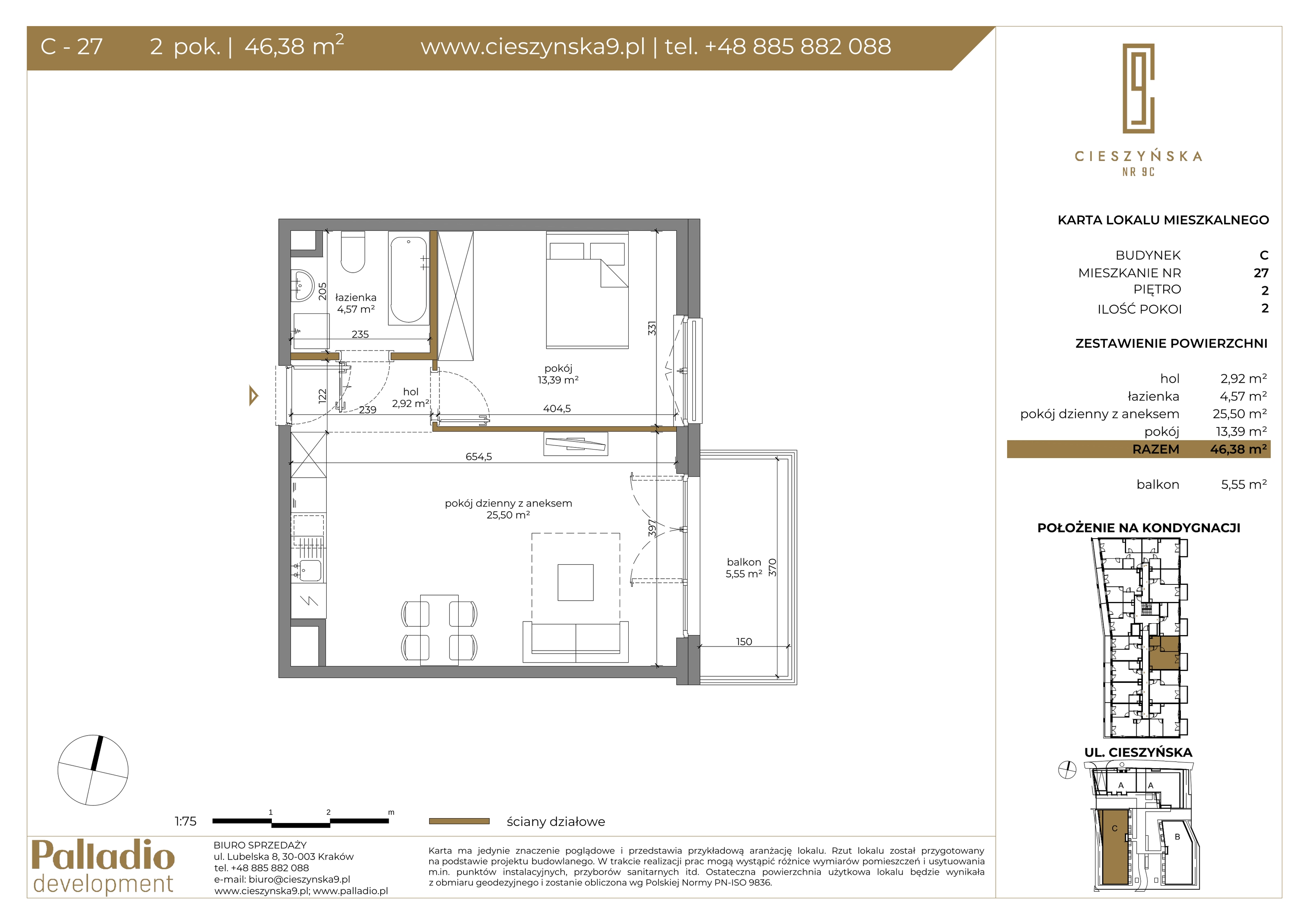 Apartament 46,38 m², piętro 2, oferta nr C-27, Cieszyńska 9, Kraków, Krowodrza, Łobzów, ul. Cieszyńska 9-idx