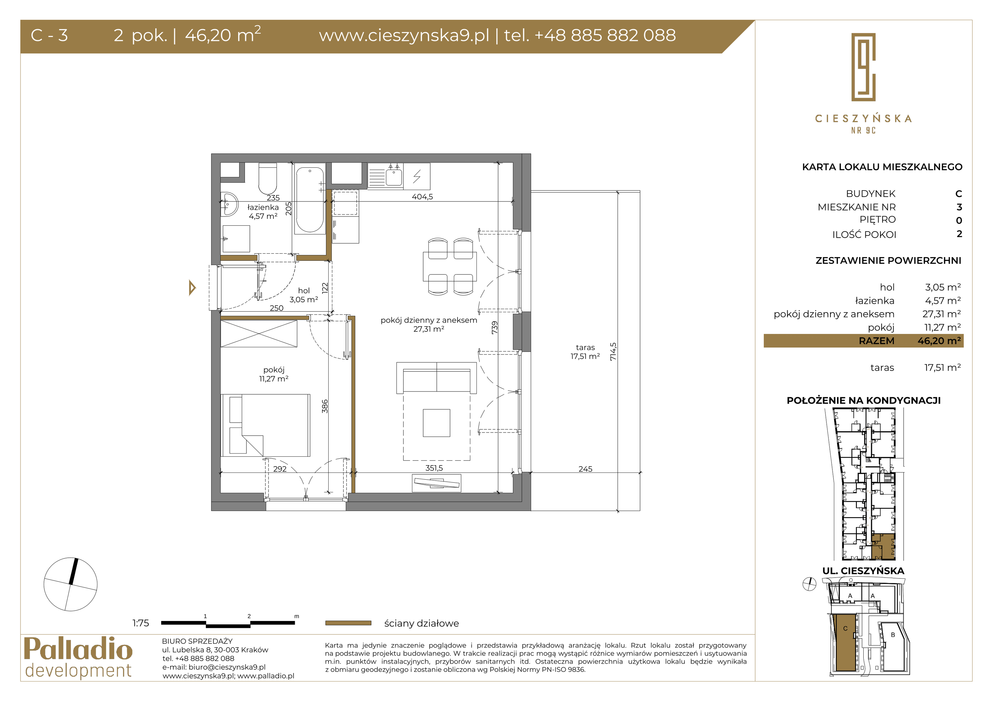 Apartament 46,20 m², parter, oferta nr C-3, Cieszyńska 9, Kraków, Krowodrza, Łobzów, ul. Cieszyńska 9-idx