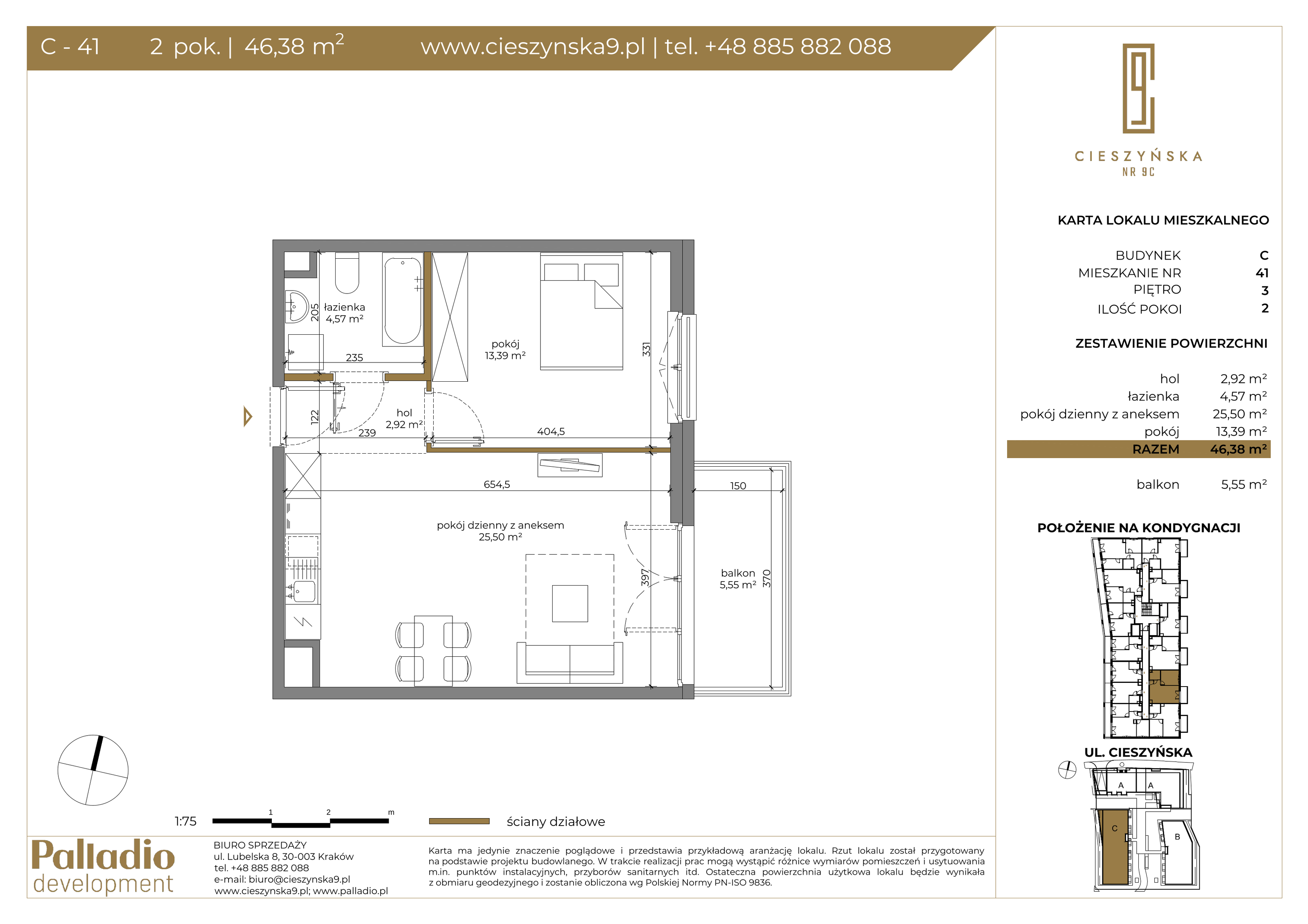 Apartament 46,38 m², piętro 3, oferta nr C-41, Cieszyńska 9, Kraków, Krowodrza, Łobzów, ul. Cieszyńska 9-idx