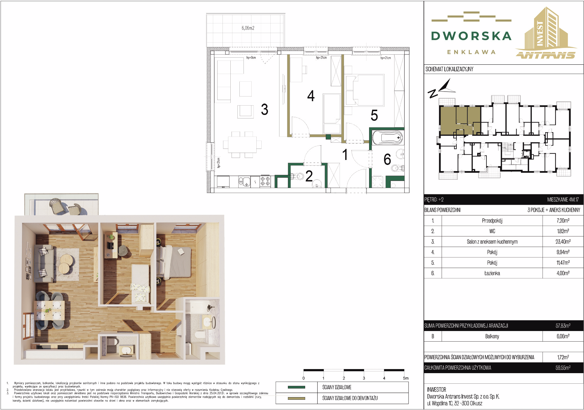 Mieszkanie 59,55 m², piętro 2, oferta nr 4M.17, Dworska Enklawa, Sosnowiec, Zagórze, Zagórze, ul. Dworska 40 (róg Dworskiej i Popiełuszki)-idx