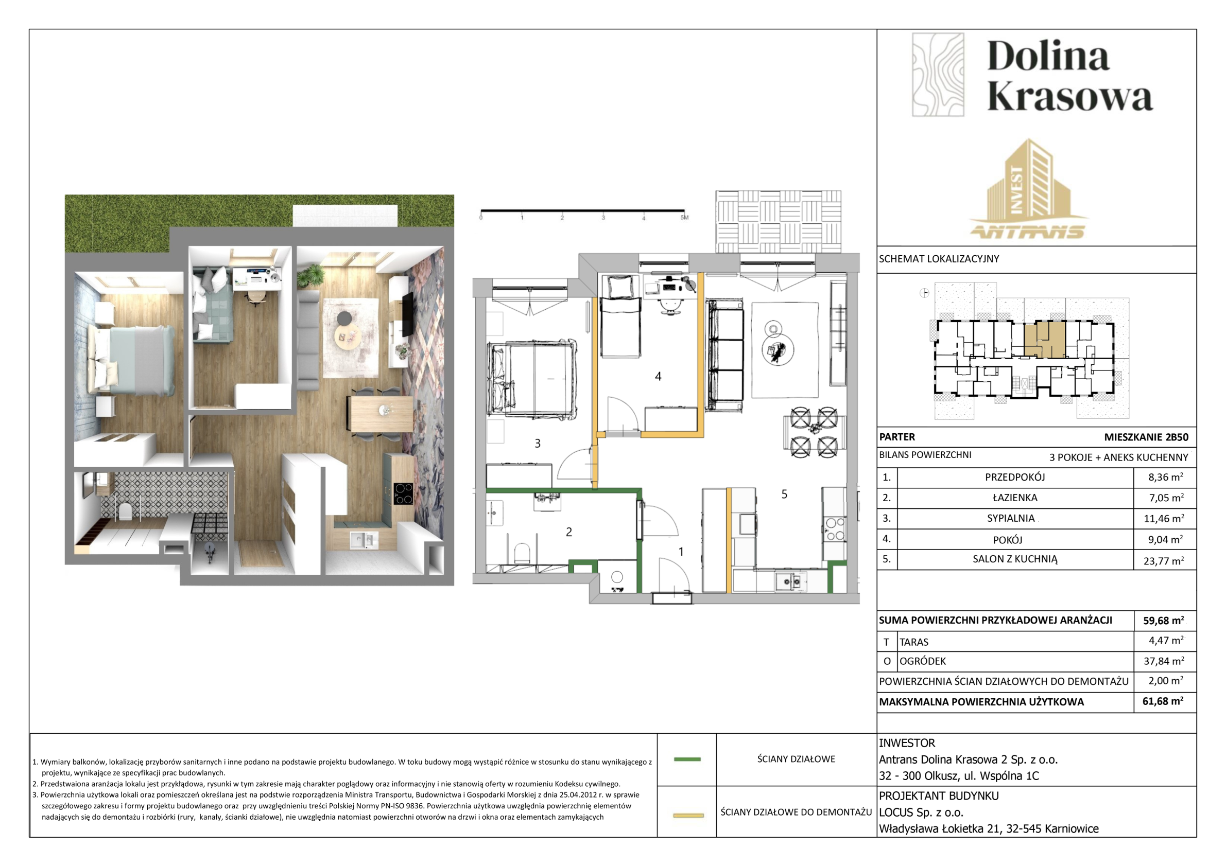 Mieszkanie 59,68 m², parter, oferta nr 2B50, Dolina Krasowa, Krzeszowice, ul. Kościuszki-idx