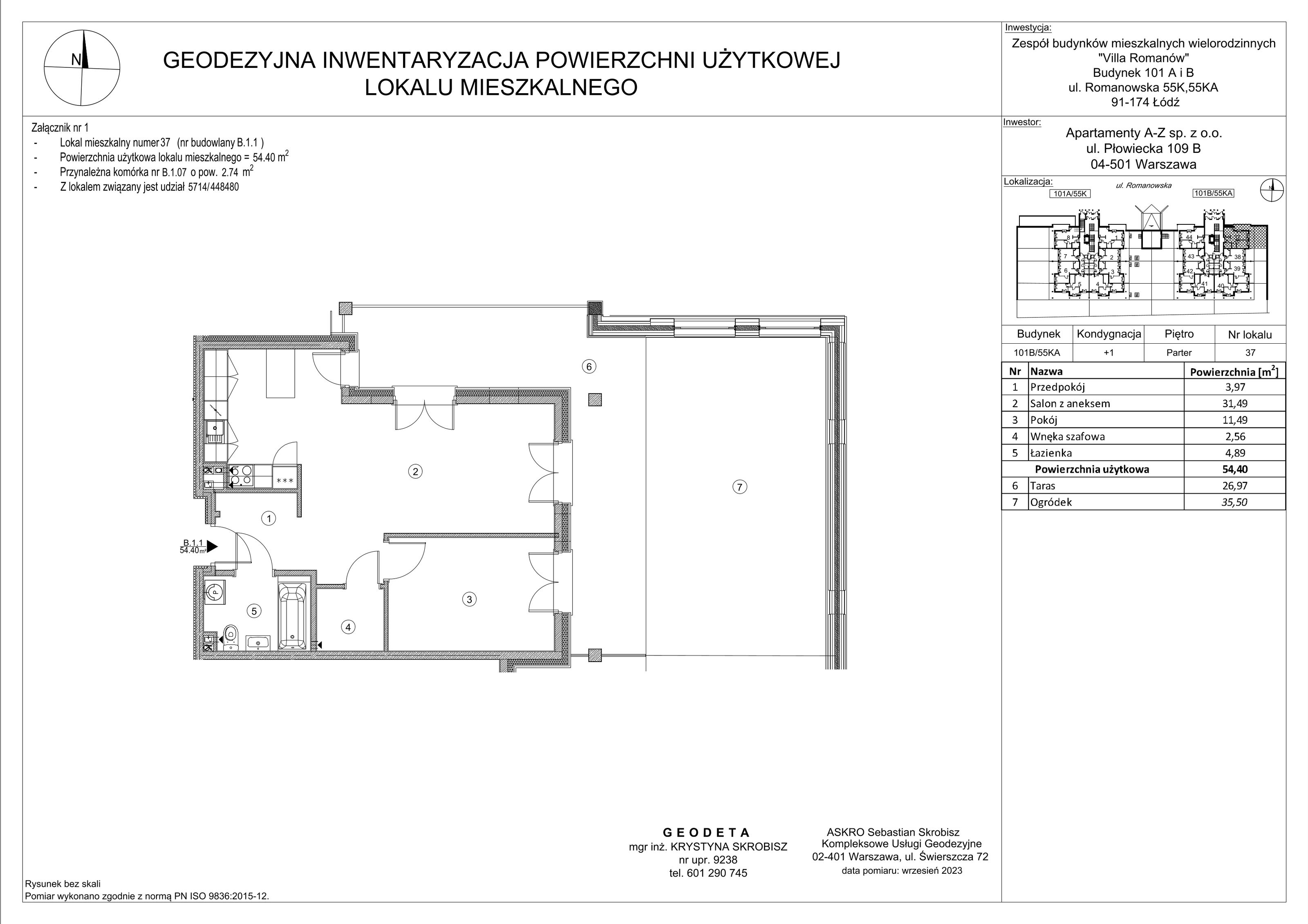 Mieszkanie 54,40 m², parter, oferta nr B.1.1, Villa Romanów - Etap III, Łódź, Bałuty, Bałuty Zachodnie, ul. Romanowska-idx