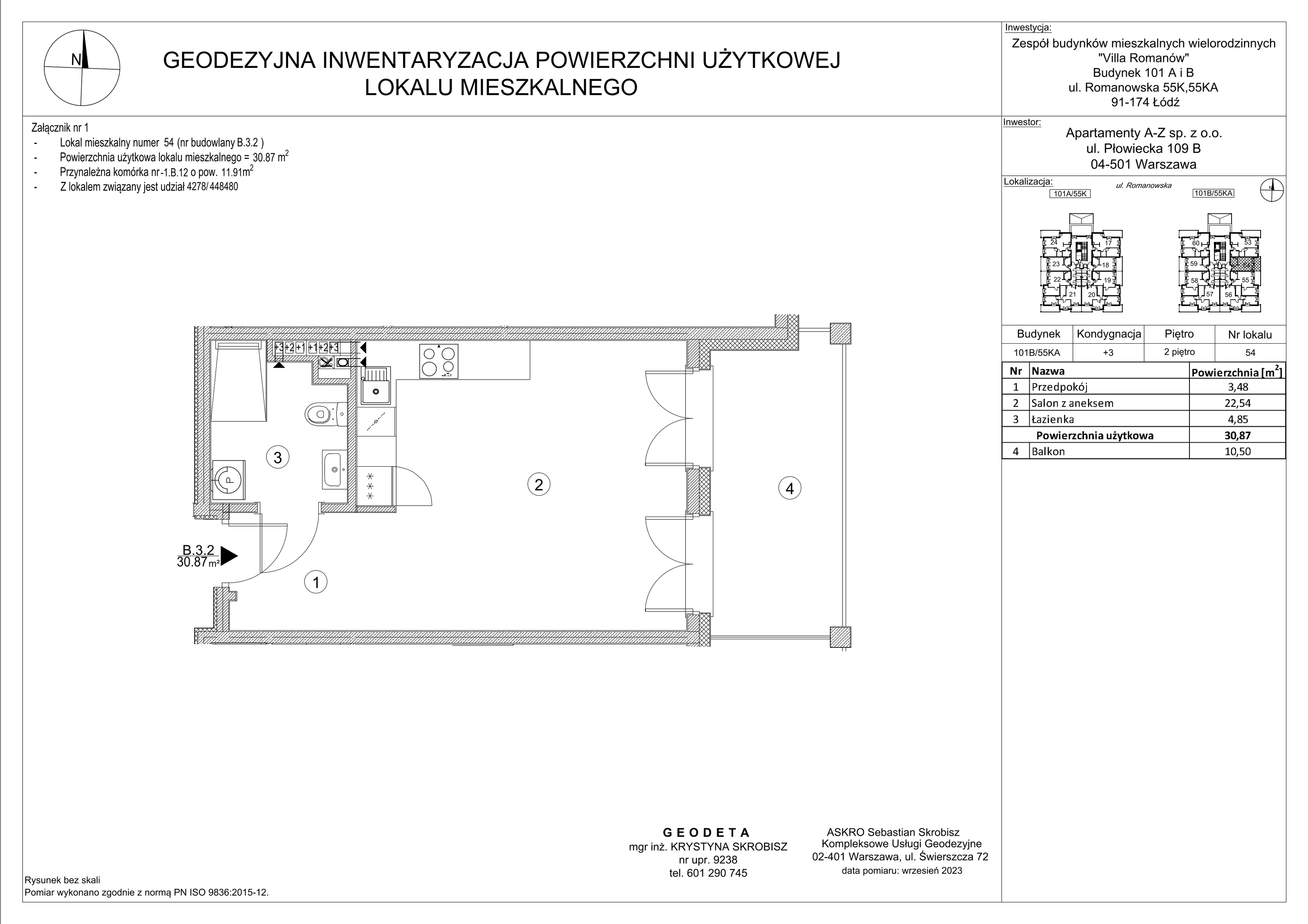 Mieszkanie 30,87 m², piętro 2, oferta nr B.3.2, Villa Romanów - Etap III, Łódź, Bałuty, Bałuty Zachodnie, ul. Romanowska-idx