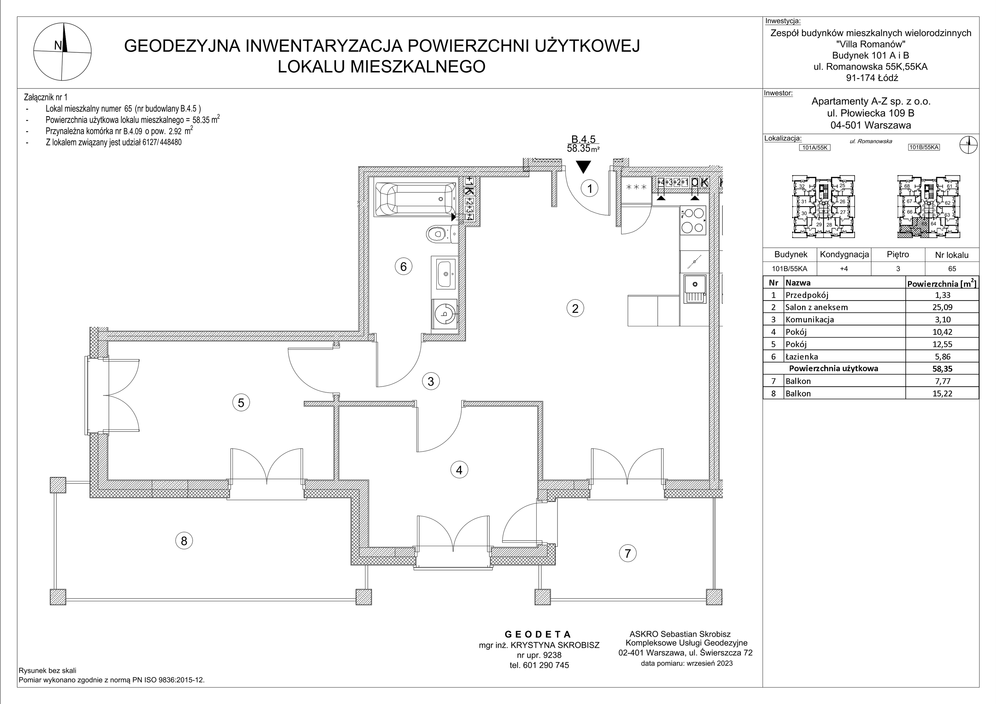 Mieszkanie 58,35 m², piętro 3, oferta nr B.4.5, Villa Romanów - Etap III, Łódź, Bałuty, Bałuty Zachodnie, ul. Romanowska-idx