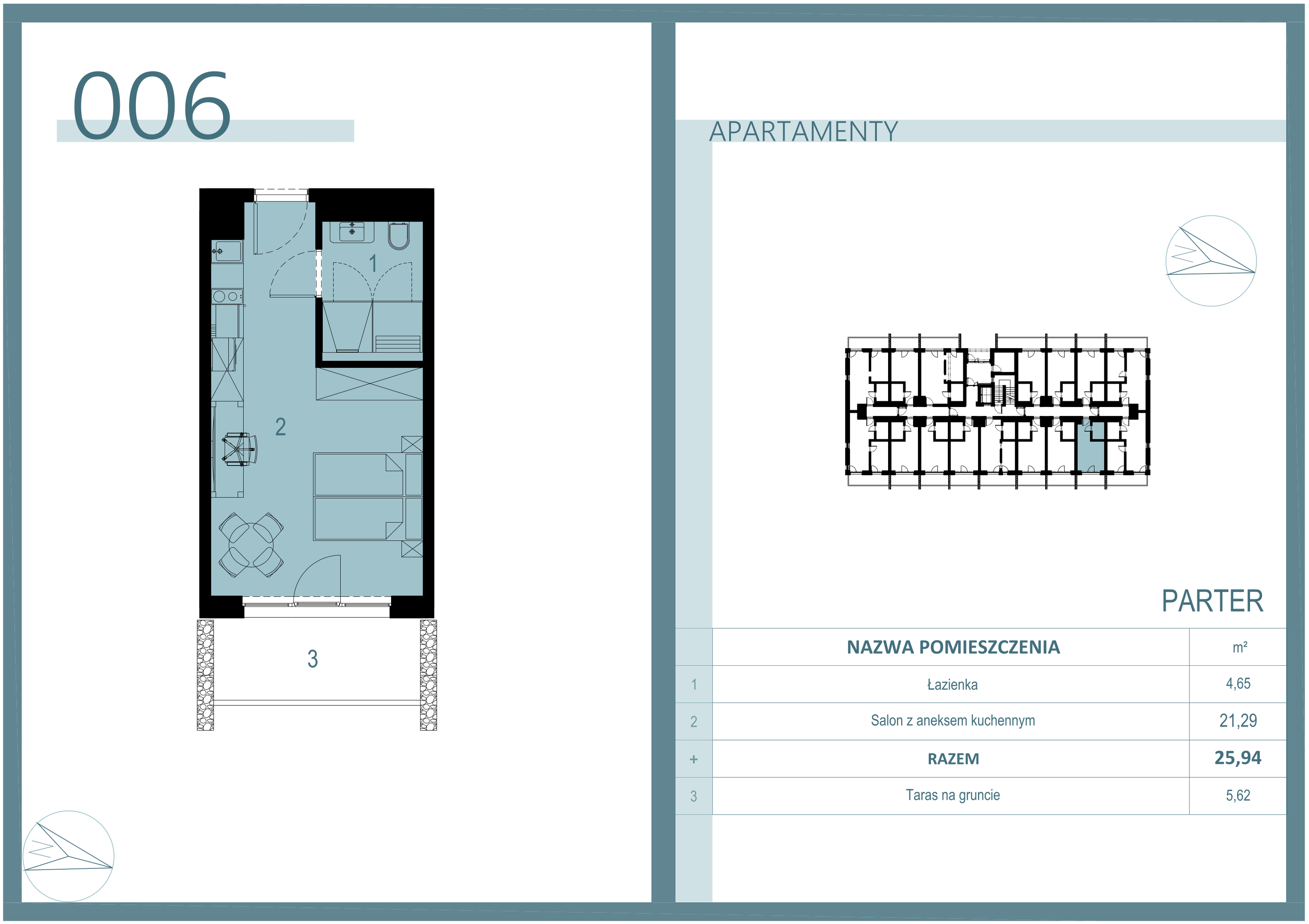 Apartament 25,11 m², parter, oferta nr A/006, Linea Mare Mrzeżyno, Mrzeżyno, ul. Nadmorska 14-idx