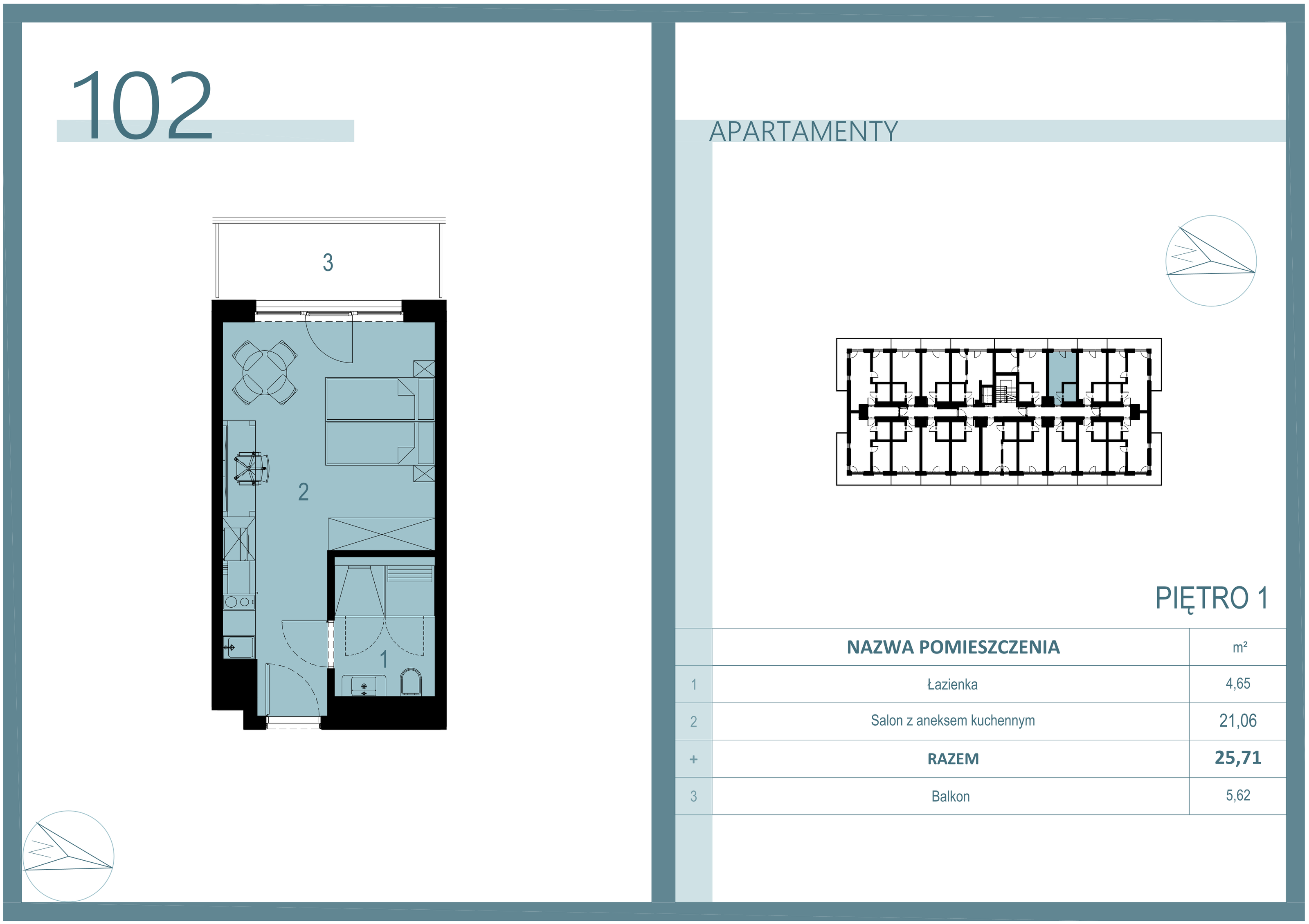 Apartament 25,11 m², piętro 1, oferta nr A/102, Linea Mare Mrzeżyno, Mrzeżyno, ul. Nadmorska 14-idx