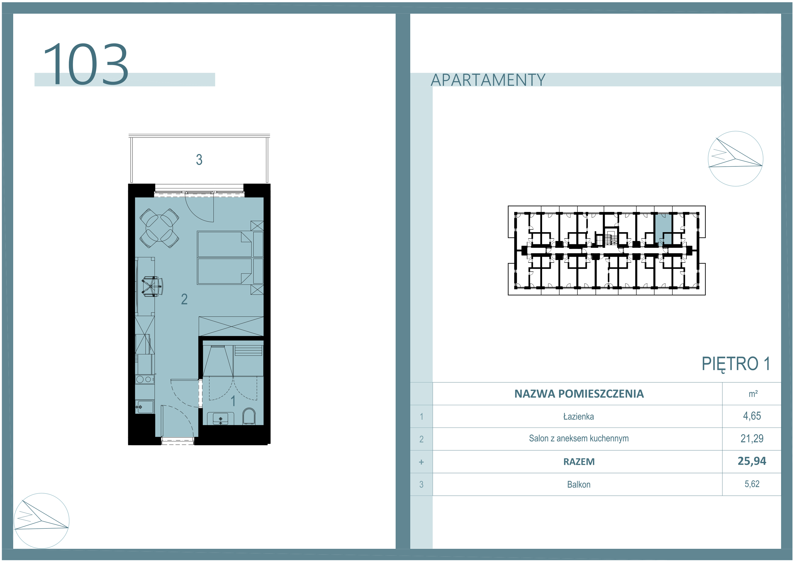 Apartament 25,11 m², piętro 1, oferta nr A/103, Linea Mare Mrzeżyno, Mrzeżyno, ul. Nadmorska 14-idx