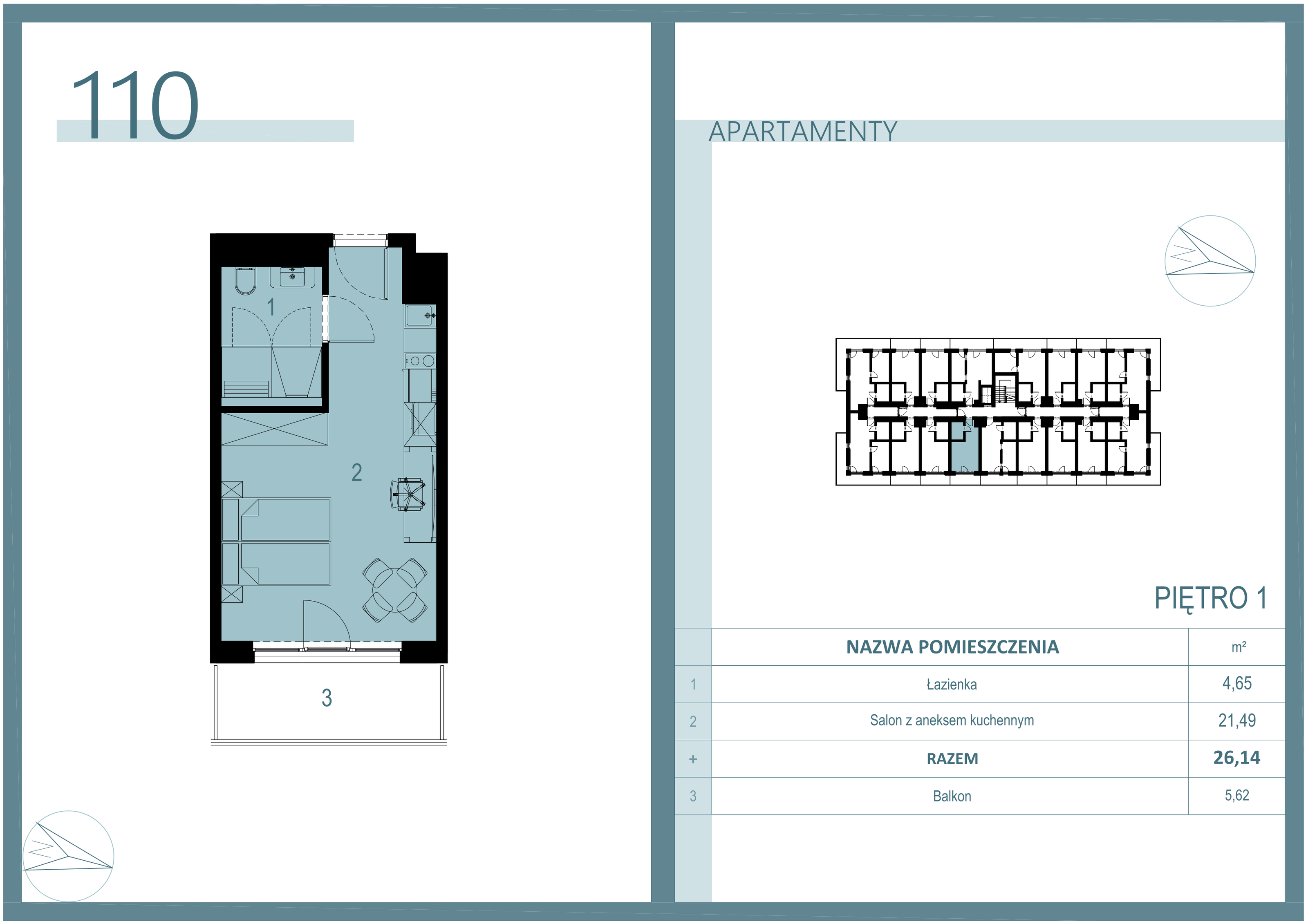 Apartament 25,11 m², piętro 1, oferta nr A/110, Linea Mare Mrzeżyno, Mrzeżyno, ul. Nadmorska 14-idx