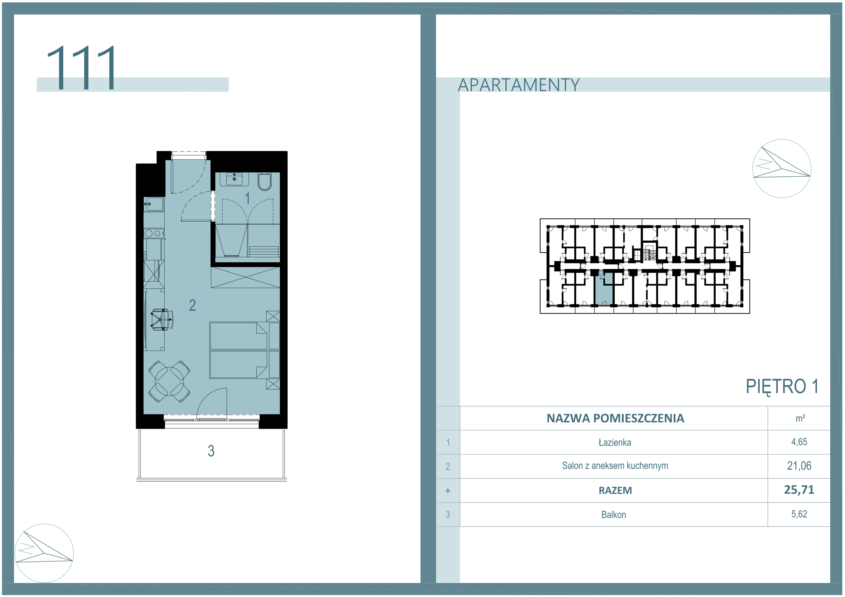 Apartament 25,11 m², piętro 1, oferta nr A/111, Linea Mare Mrzeżyno, Mrzeżyno, ul. Nadmorska 14-idx