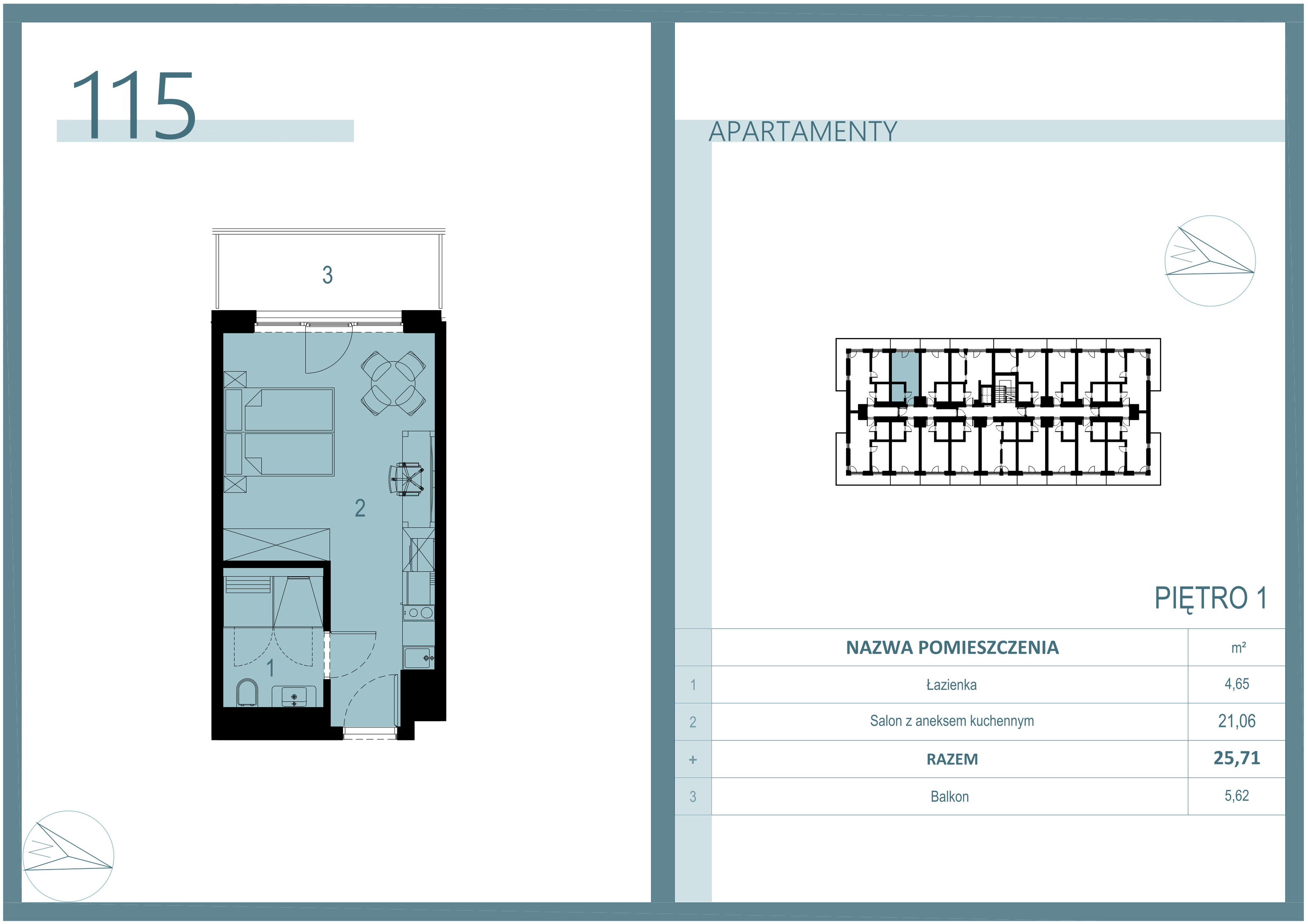 Apartament 25,11 m², piętro 1, oferta nr A/115, Linea Mare Mrzeżyno, Mrzeżyno, ul. Nadmorska 14-idx