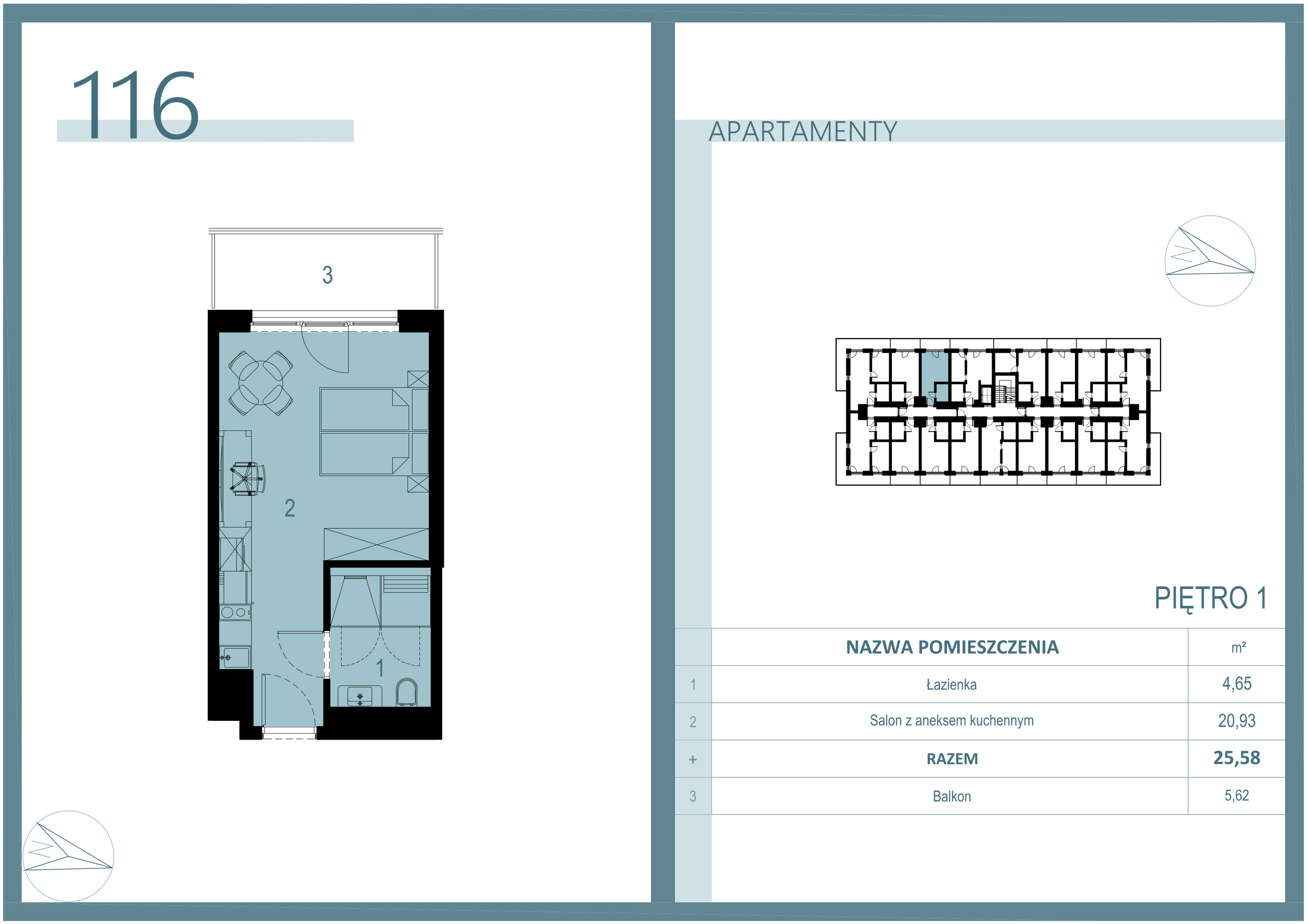 Apartament 25,11 m², piętro 1, oferta nr A/116, Linea Mare Mrzeżyno, Mrzeżyno, ul. Nadmorska 14-idx