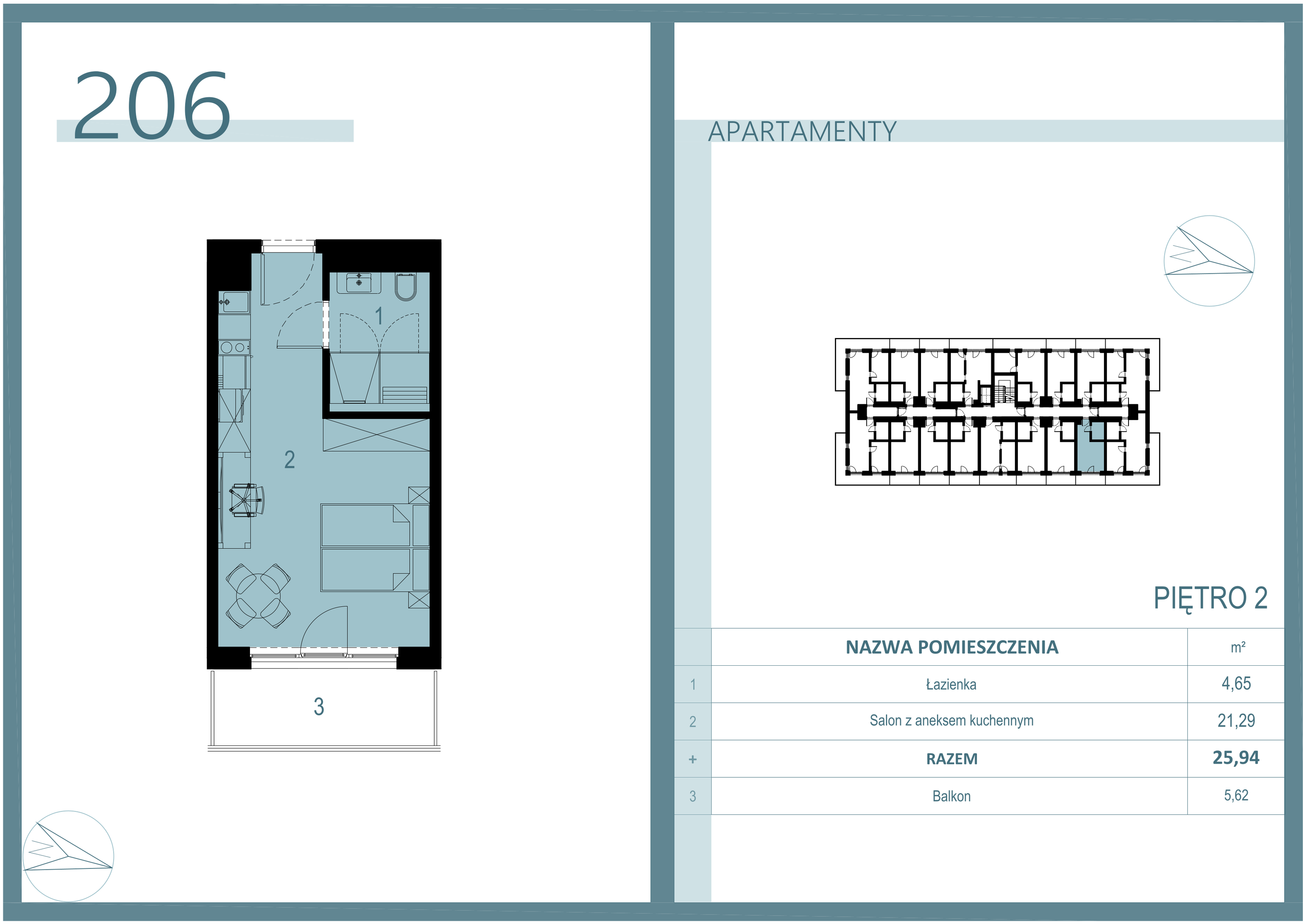 Apartament 25,11 m², piętro 2, oferta nr A/206, Linea Mare Mrzeżyno, Mrzeżyno, ul. Nadmorska 14-idx