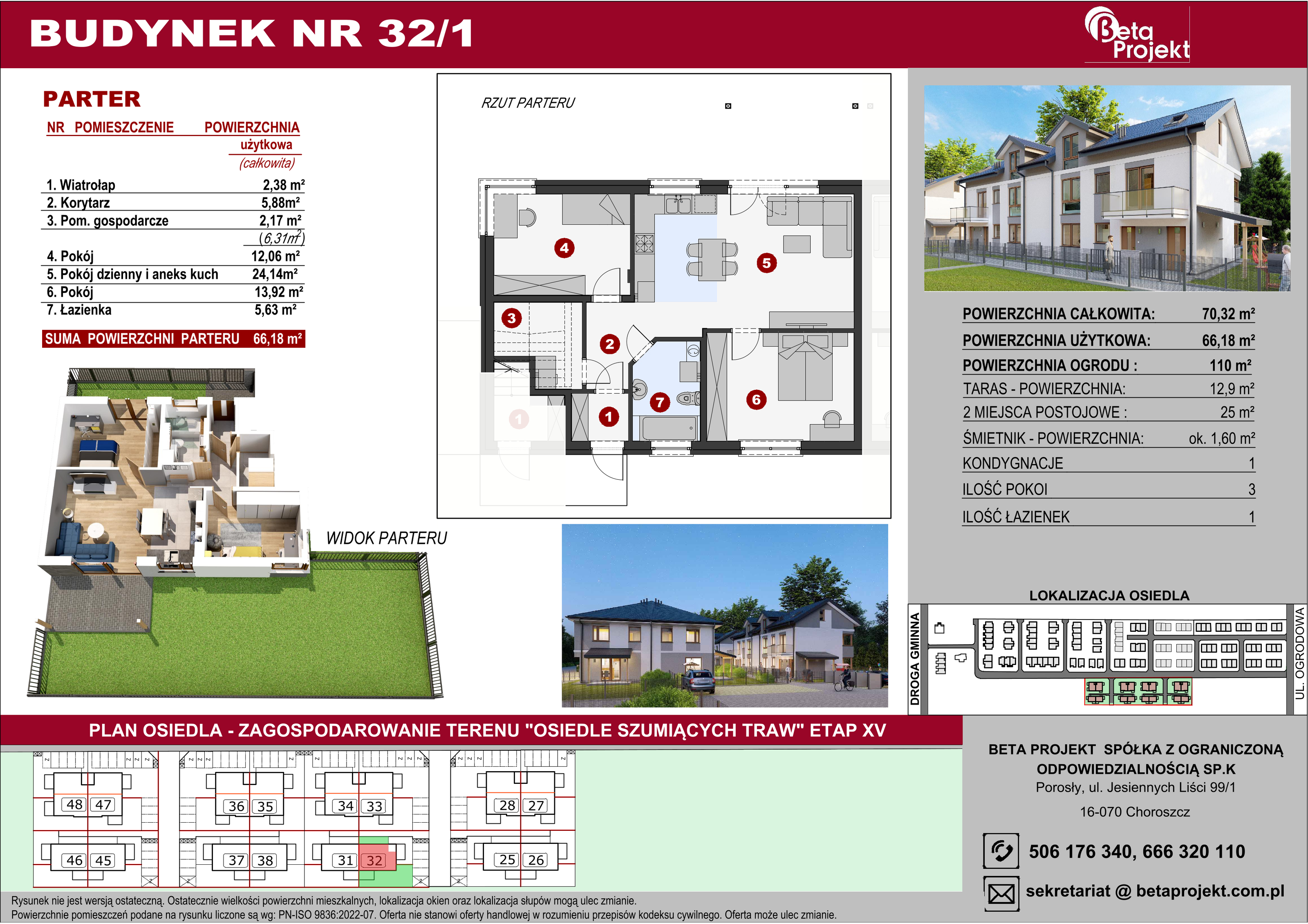 Mieszkanie 66,18 m², parter, oferta nr 1_32, Osiedle Szumiących Traw, Porosły, ul. Jesiennych Liści 99/1-idx