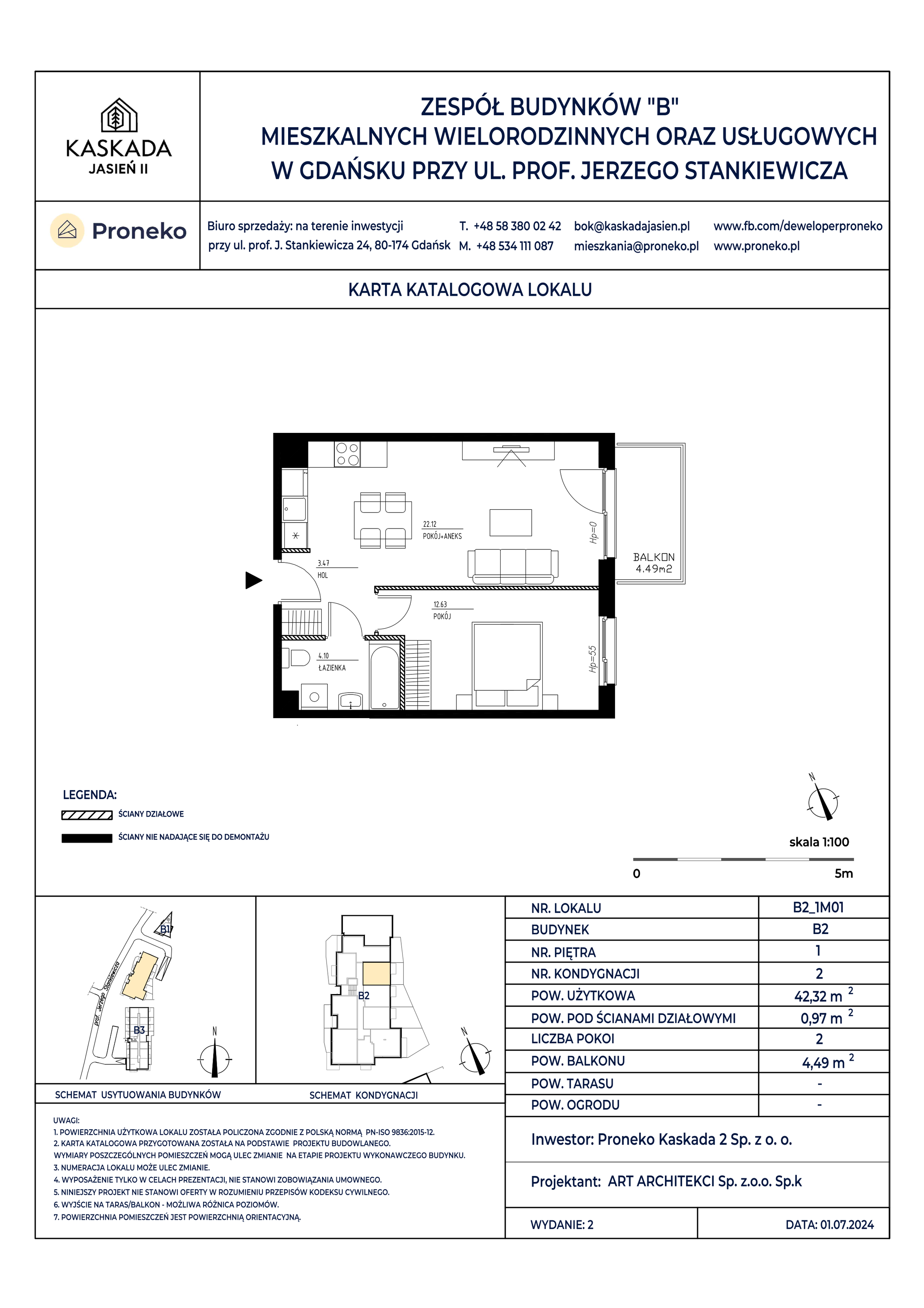 Mieszkanie 42,32 m², piętro 1, oferta nr B2_1M01, Kaskada Jasień II, Gdańsk, Jasień, ul. Stankiewicza 7-idx