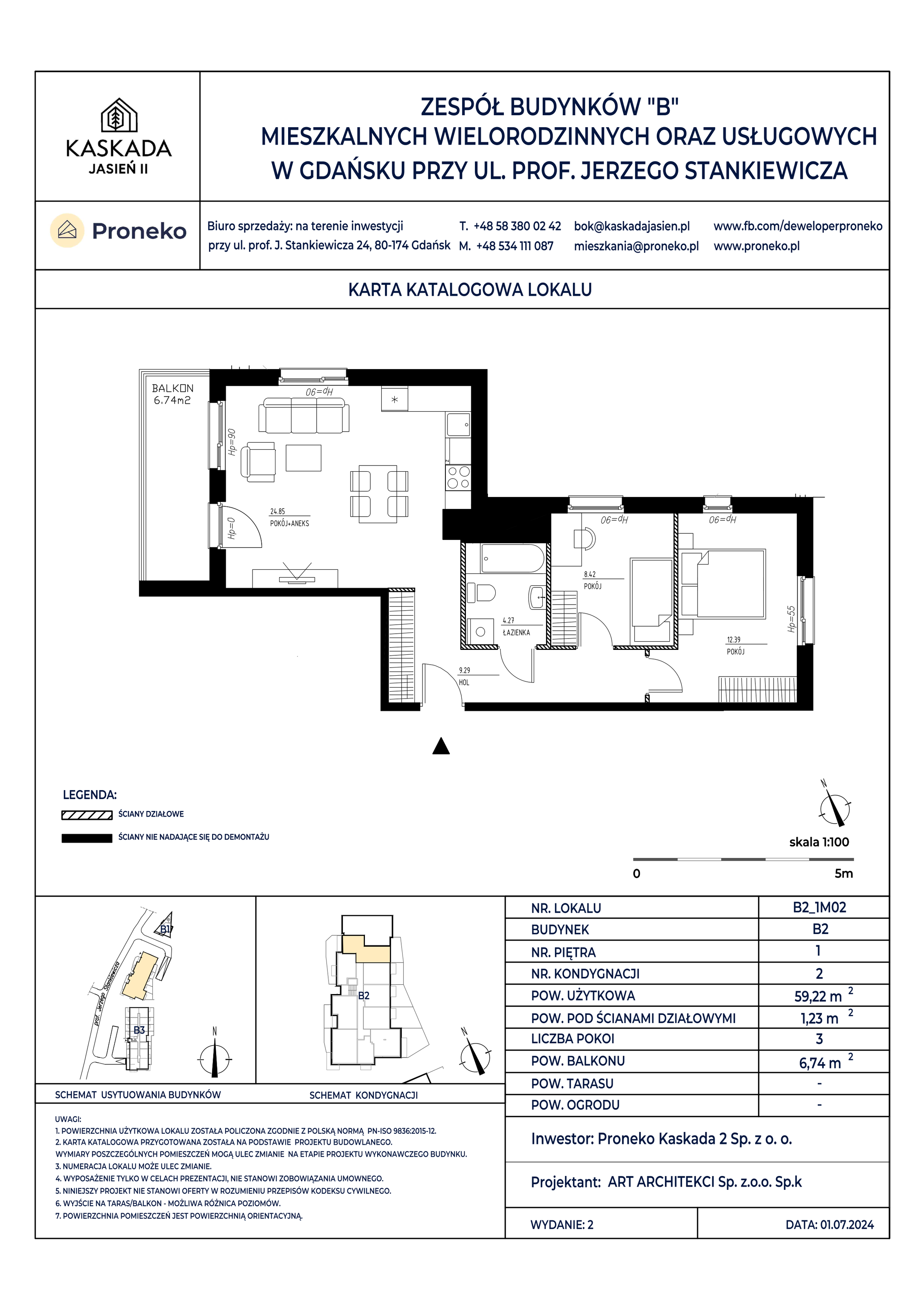 Mieszkanie 59,22 m², piętro 1, oferta nr B2_1M02, Kaskada Jasień II, Gdańsk, Jasień, ul. Stankiewicza 7-idx