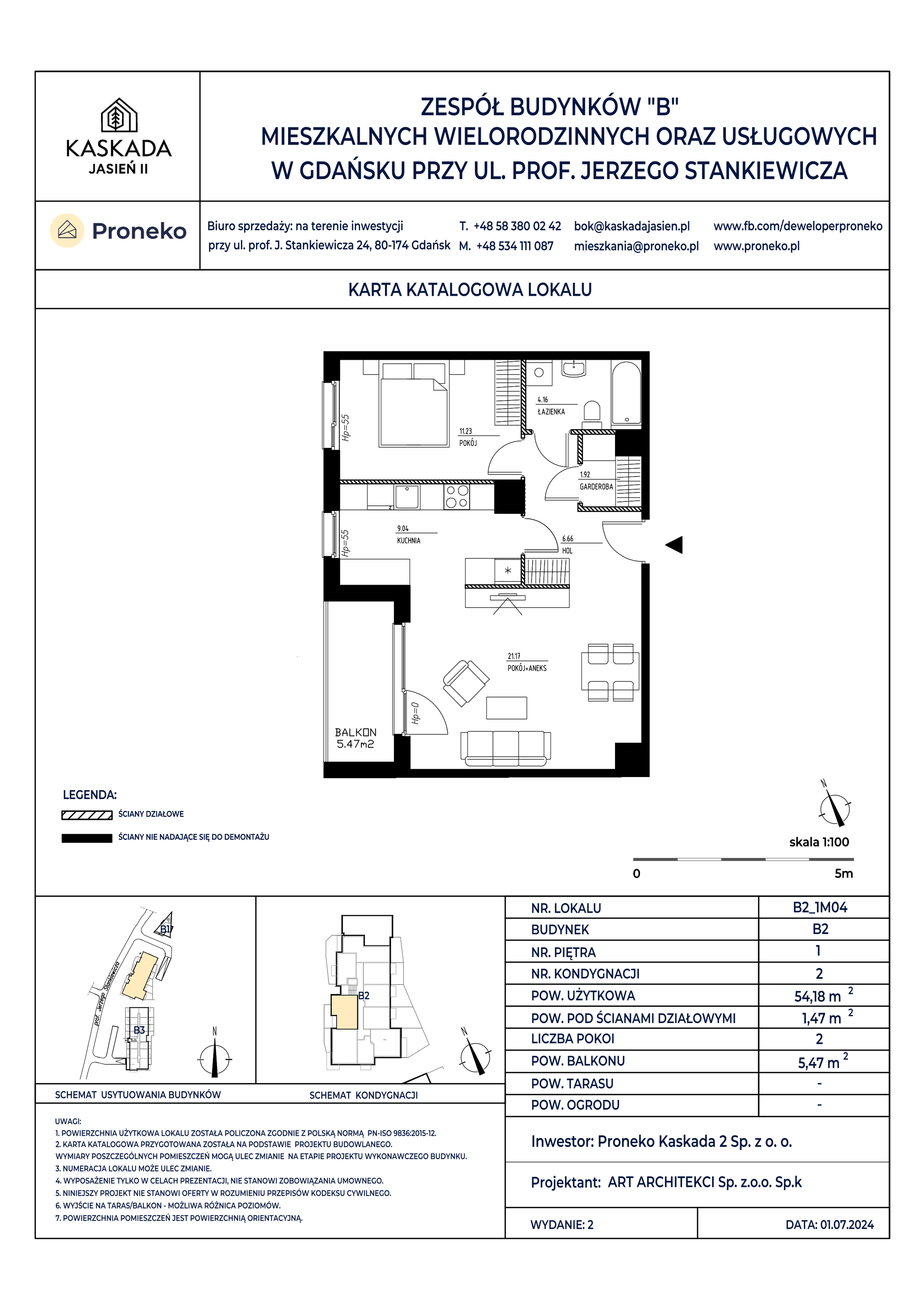 Mieszkanie 54,18 m², piętro 1, oferta nr B2_1M04, Kaskada Jasień II, Gdańsk, Jasień, ul. Stankiewicza 7-idx