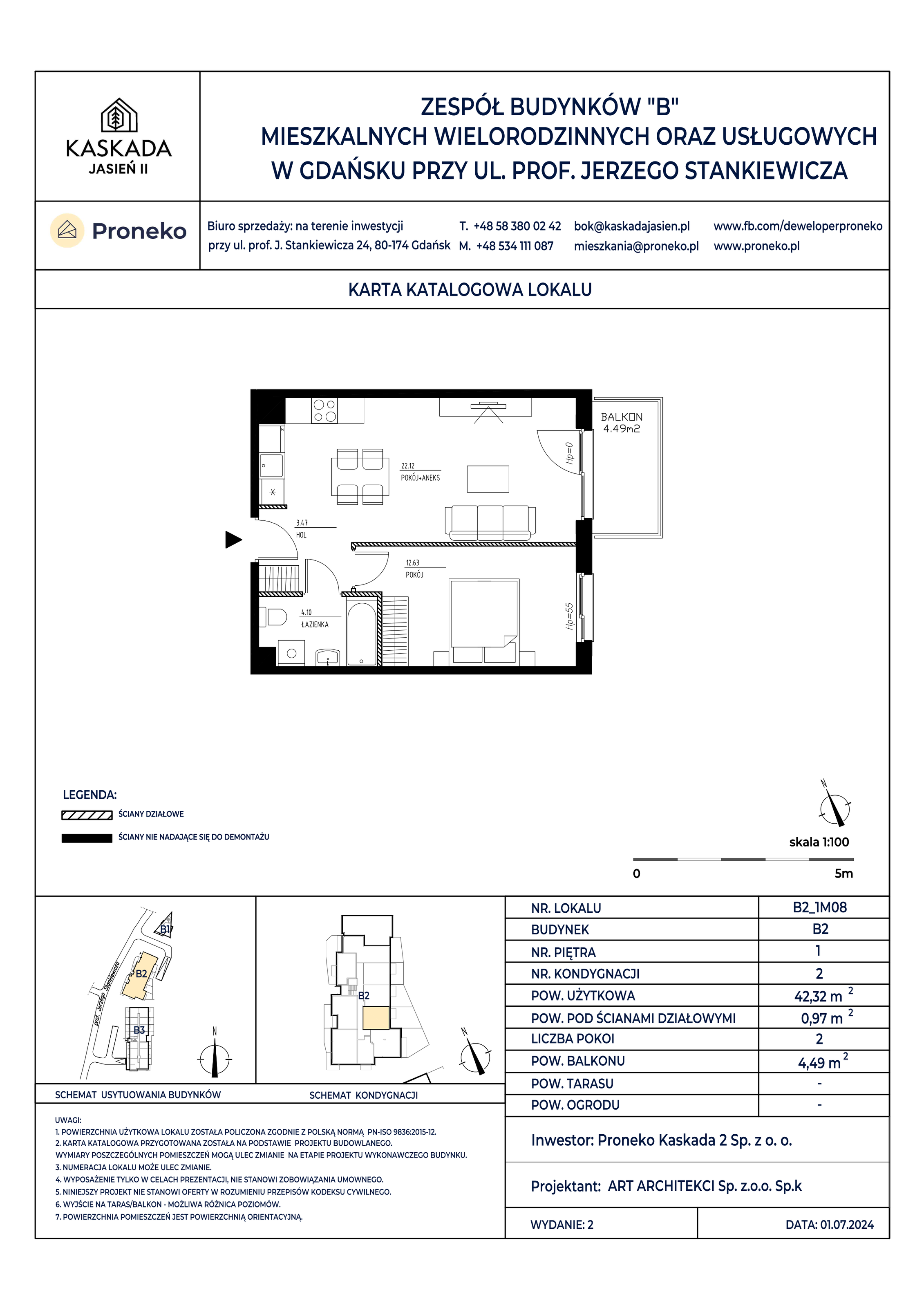 Mieszkanie 42,32 m², piętro 1, oferta nr B2_1M08, Kaskada Jasień II, Gdańsk, Jasień, ul. Stankiewicza 7-idx