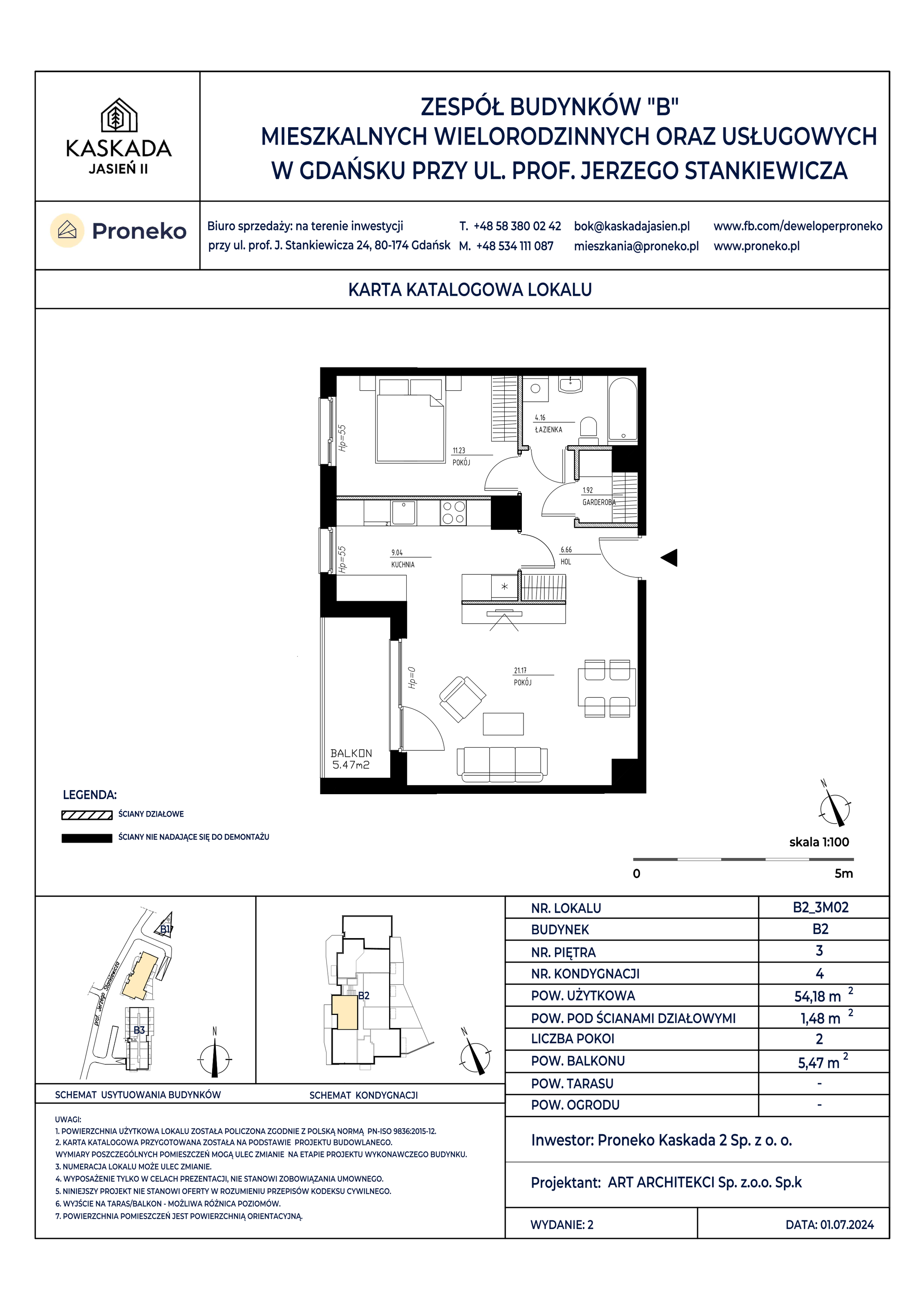 Mieszkanie 54,18 m², piętro 3, oferta nr B2_3M02, Kaskada Jasień II, Gdańsk, Jasień, ul. Stankiewicza 7-idx