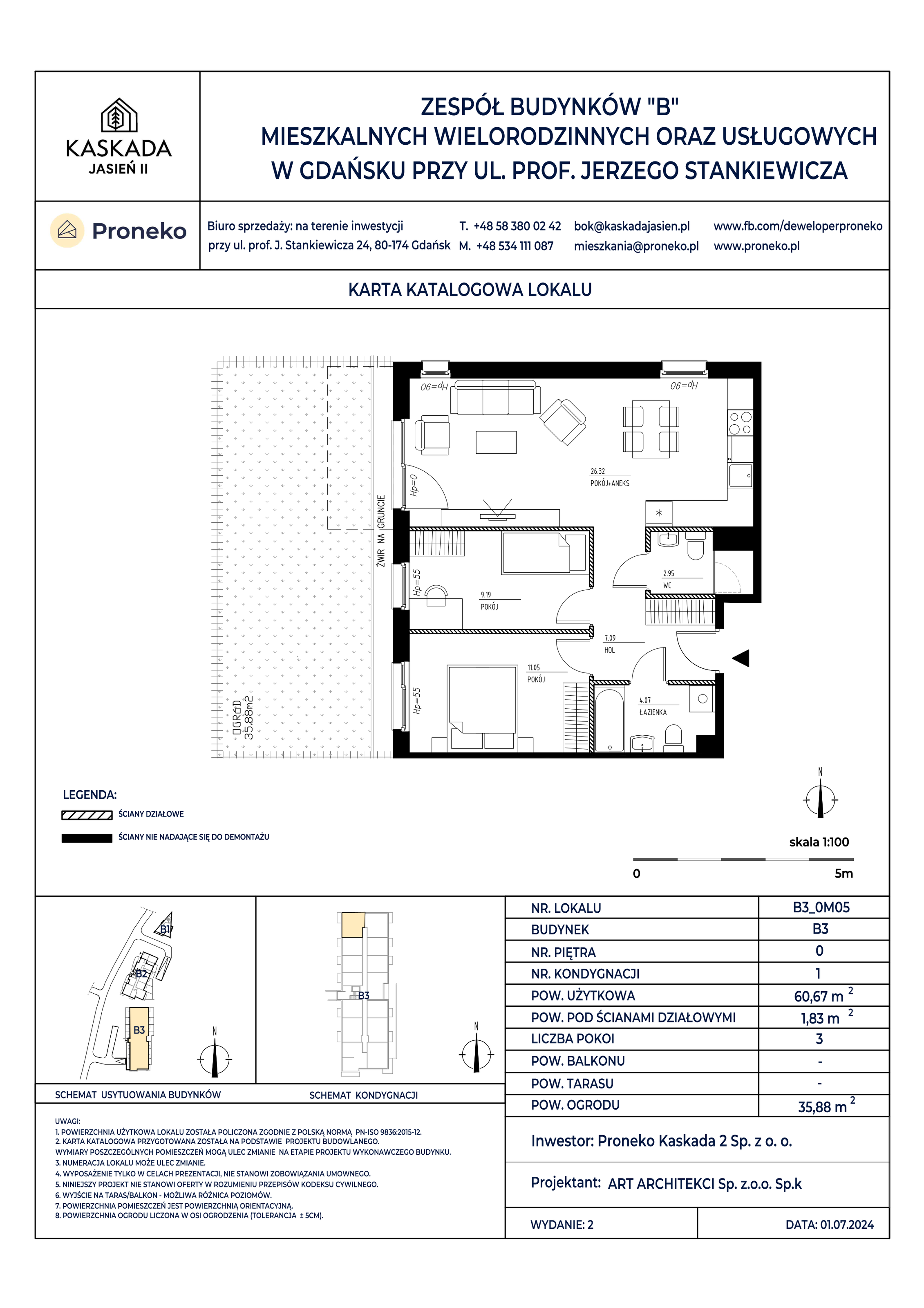 Mieszkanie 60,67 m², parter, oferta nr B3_0M05, Kaskada Jasień II, Gdańsk, Jasień, ul. Stankiewicza 7-idx