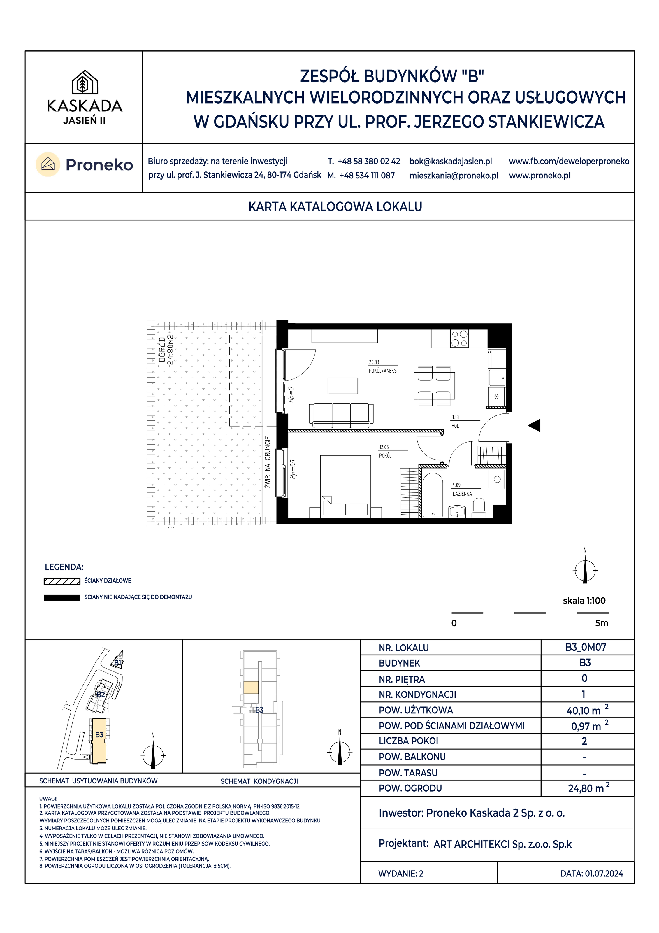 Mieszkanie 40,10 m², parter, oferta nr B3_0M07, Kaskada Jasień II, Gdańsk, Jasień, ul. Stankiewicza 7-idx