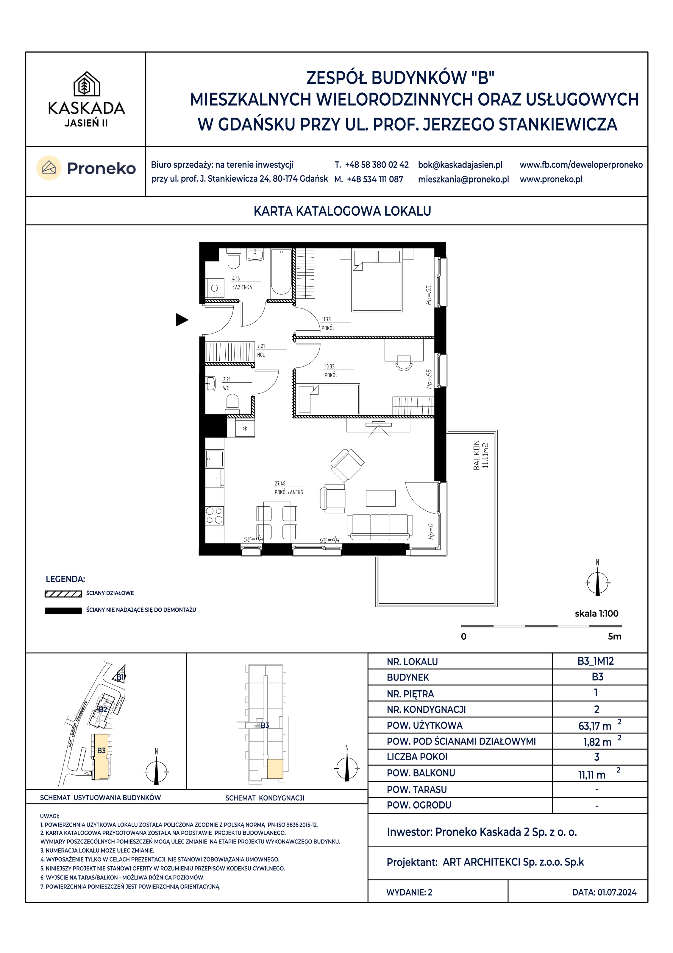 Mieszkanie 63,17 m², piętro 1, oferta nr B3_1M12, Kaskada Jasień II, Gdańsk, Jasień, ul. Stankiewicza 7-idx