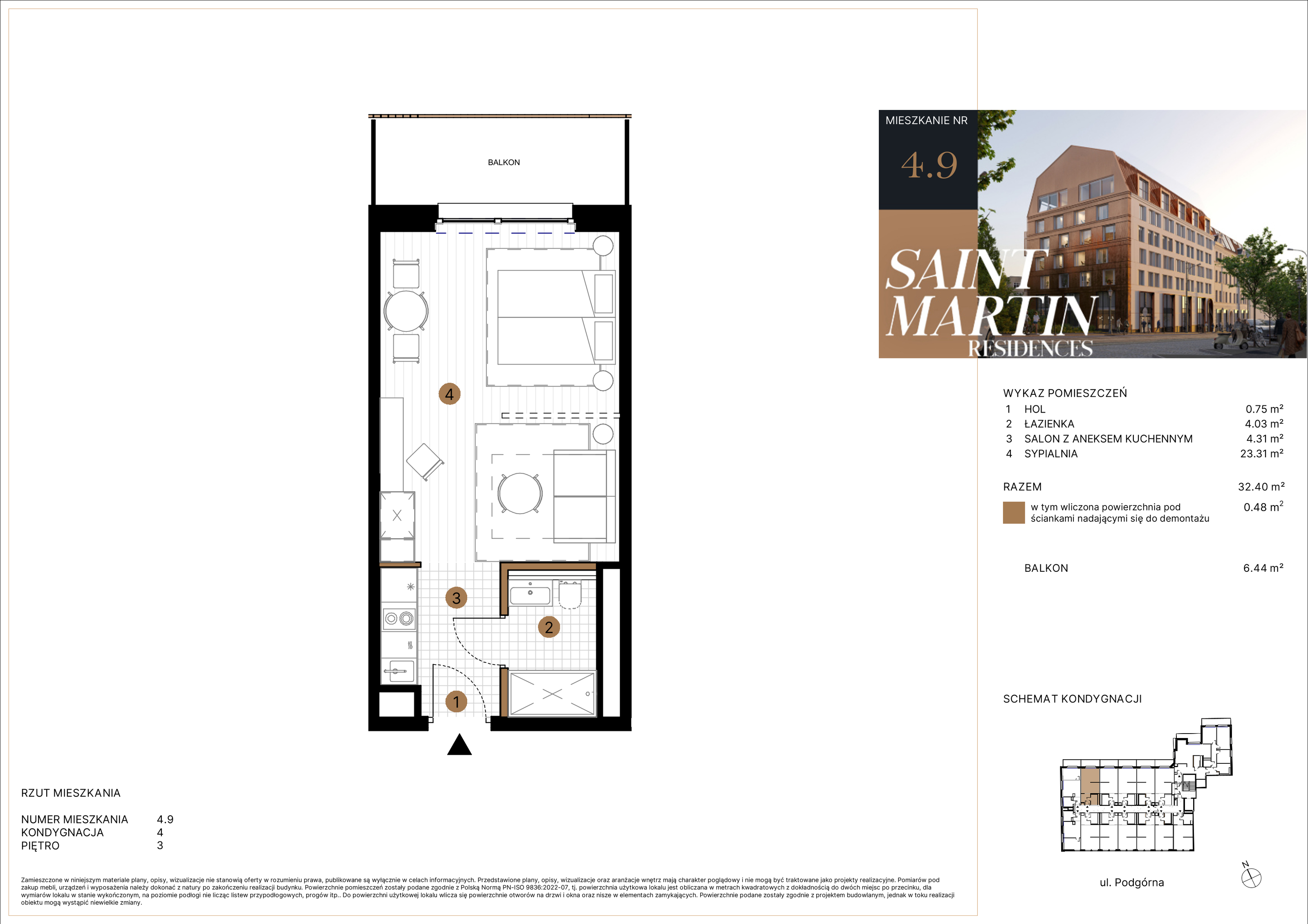 Apartament 32,40 m², piętro 3, oferta nr A4.9, Saint Martin Residences II, Poznań, Stare Miasto, Stare Miasto, ul. Podgórna 7-idx