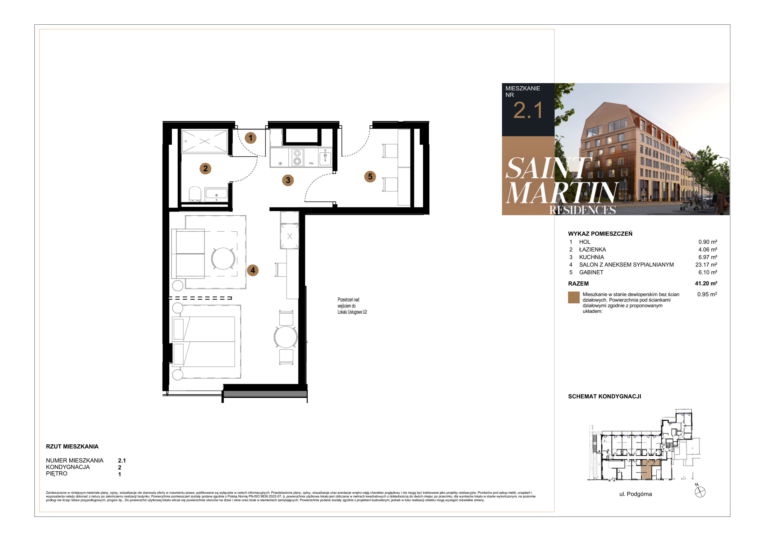 Mieszkanie 41,20 m², piętro 1, oferta nr A2.1, Saint Martin Residences II, Poznań, Stare Miasto, Stare Miasto, ul. Podgórna 7-idx