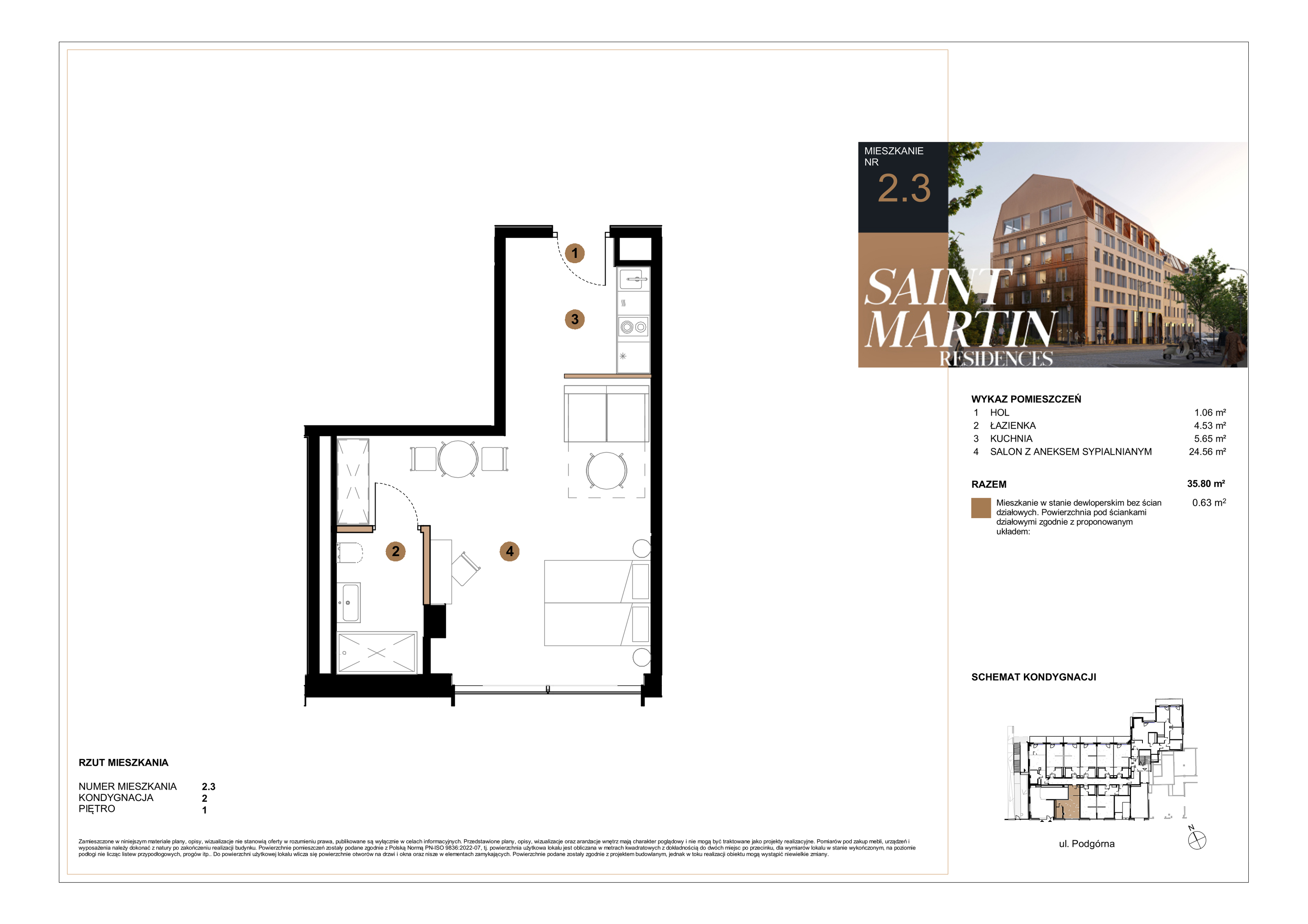 Mieszkanie 35,80 m², piętro 1, oferta nr A2.3, Saint Martin Residences II, Poznań, Stare Miasto, Stare Miasto, ul. Podgórna 7-idx