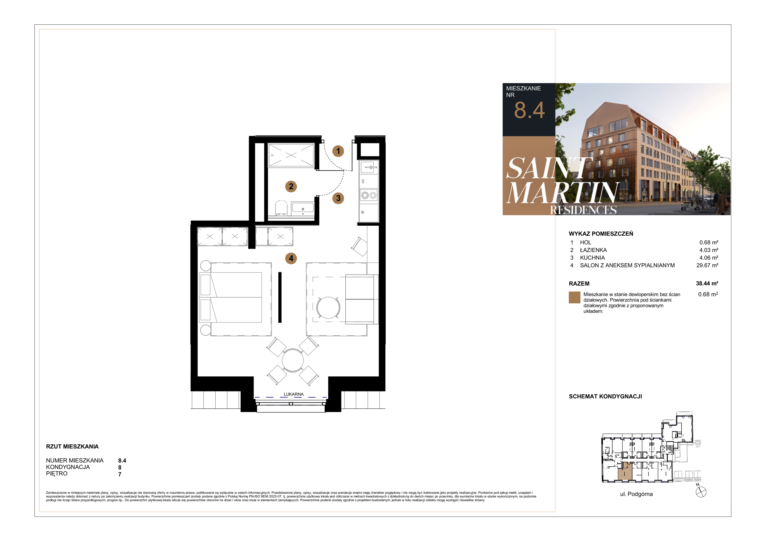 Mieszkanie 38,44 m², piętro 7, oferta nr A8.4, Saint Martin Residences II, Poznań, Stare Miasto, Stare Miasto, ul. Podgórna 7-idx