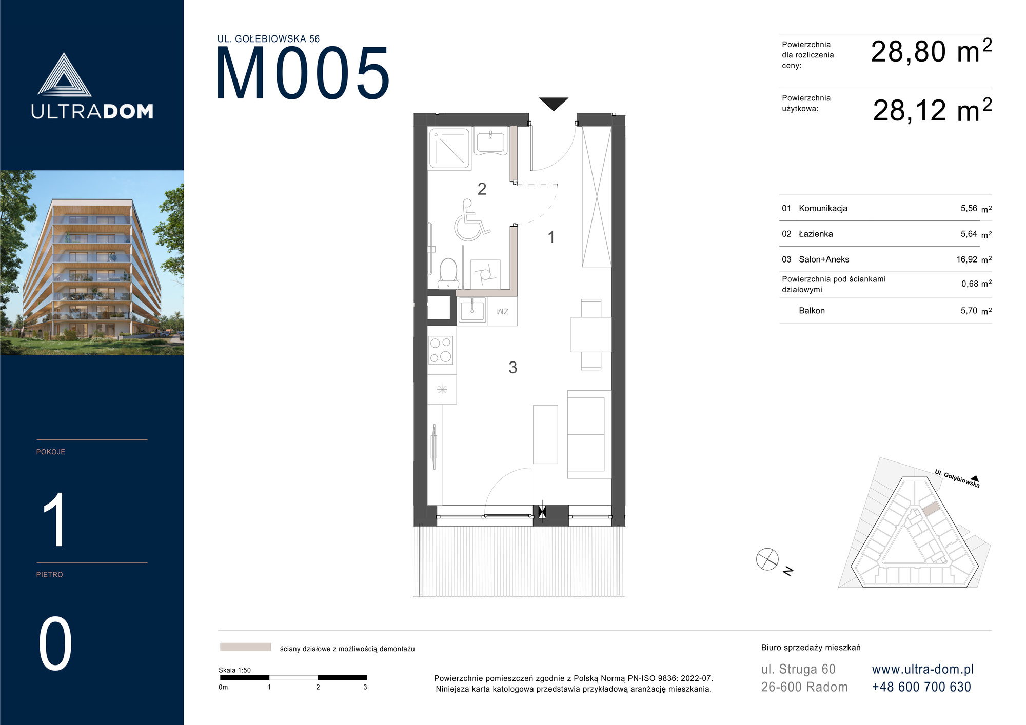 Mieszkanie 28,80 m², parter, oferta nr M005, ULTRADOM, Radom, Gołębiów, ul. Gołębiowska-idx